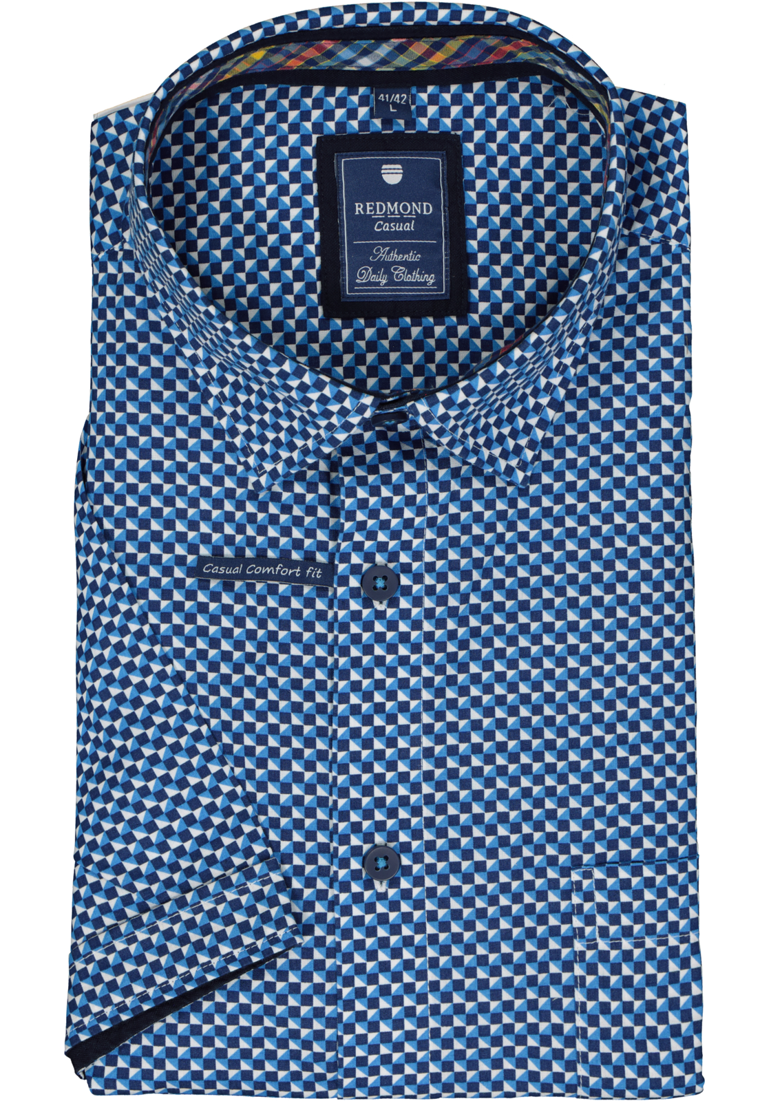 2-4061933353966_redmond-overhemd_HR Redmond regular fit overhemd, korte mouw, popeline, blauw dessin