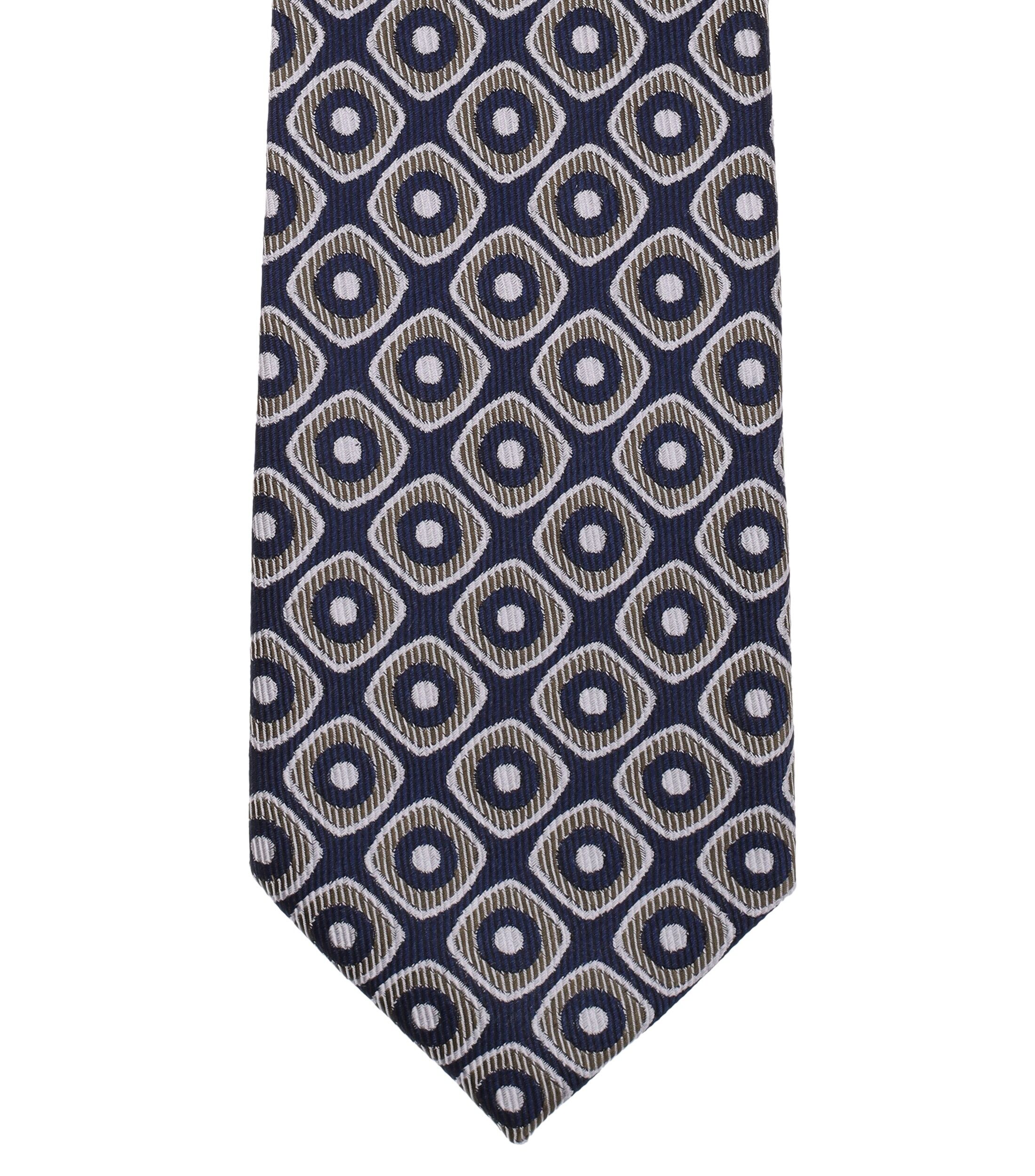 VENTI stropdas, donkerblauw, beige, wit dessin