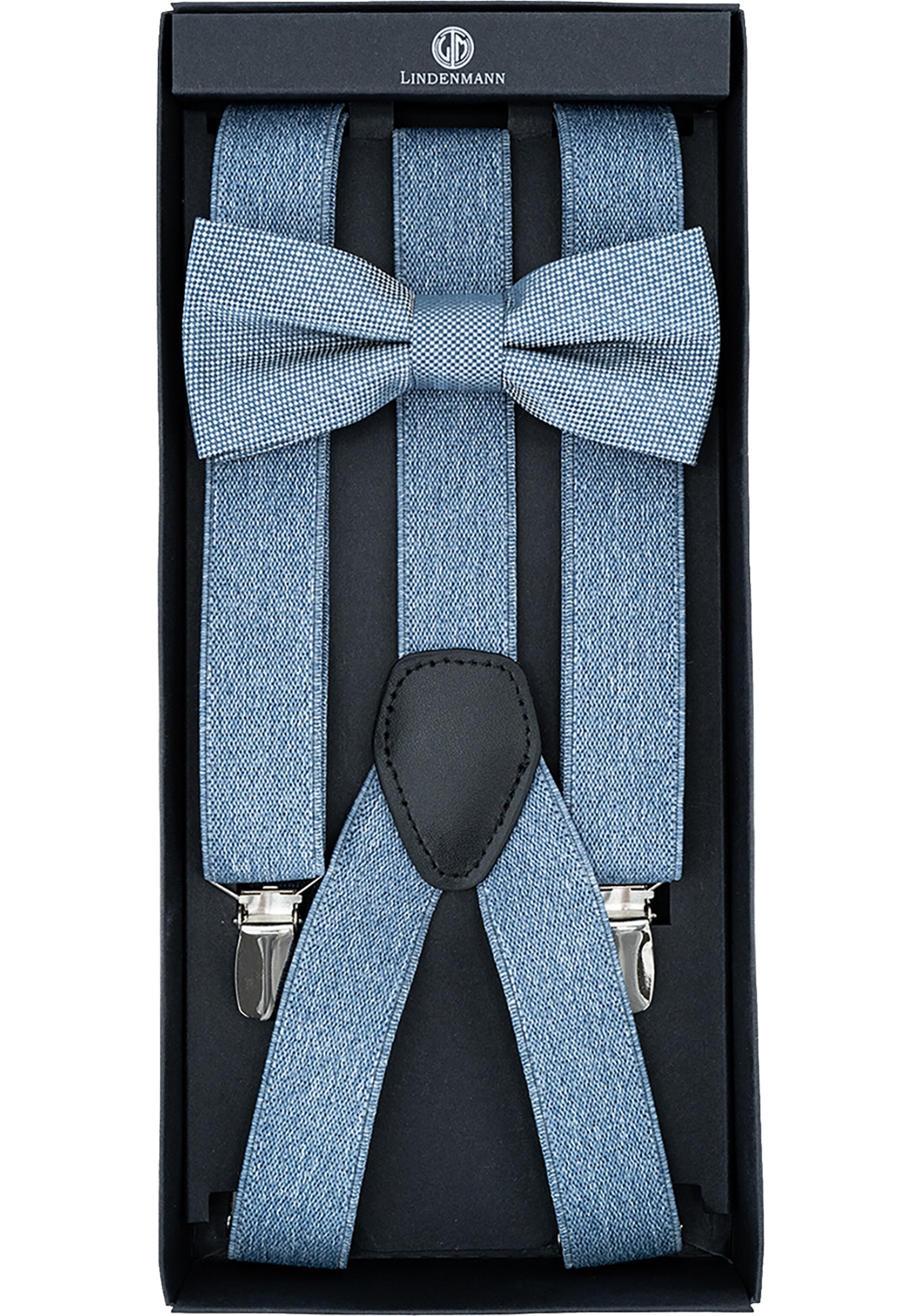 LINDENMANN heren bretels Y-vorm met strikje, blauw