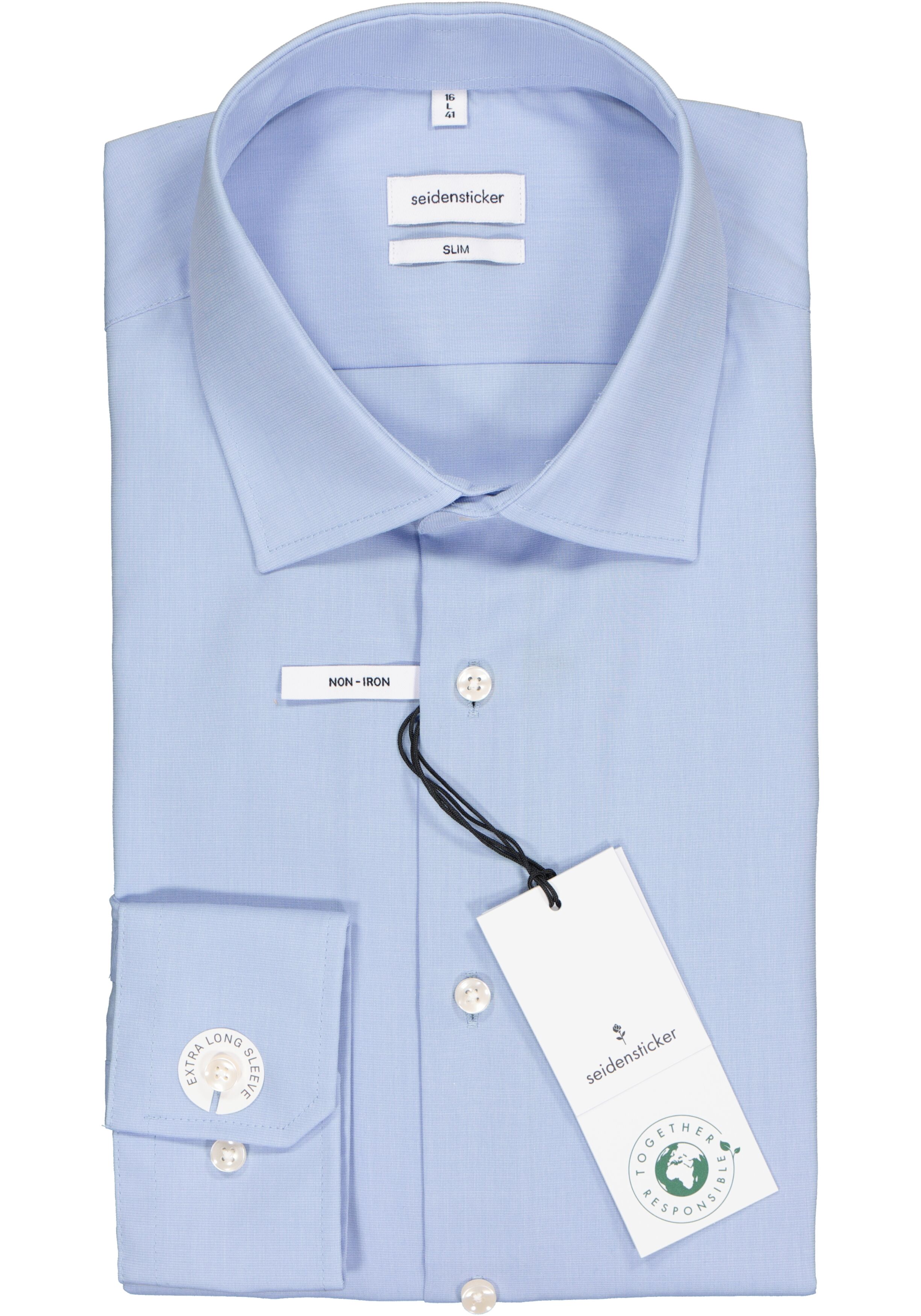 Seidensticker slim fit overhemd, mouwlengte 7, lichtblauw (contrast)  