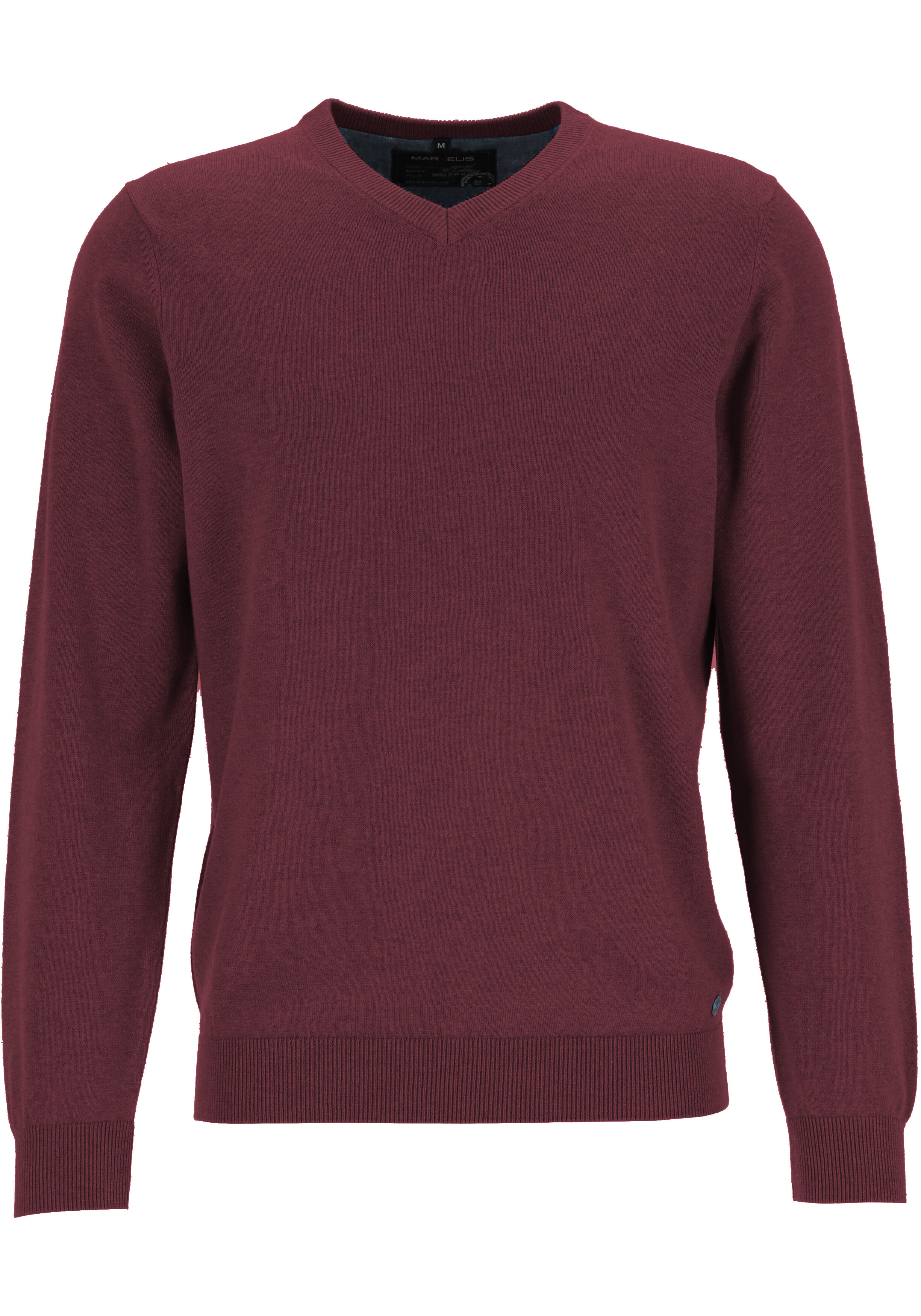 MARVELIS modern fit trui katoen, V-hals, aubergine