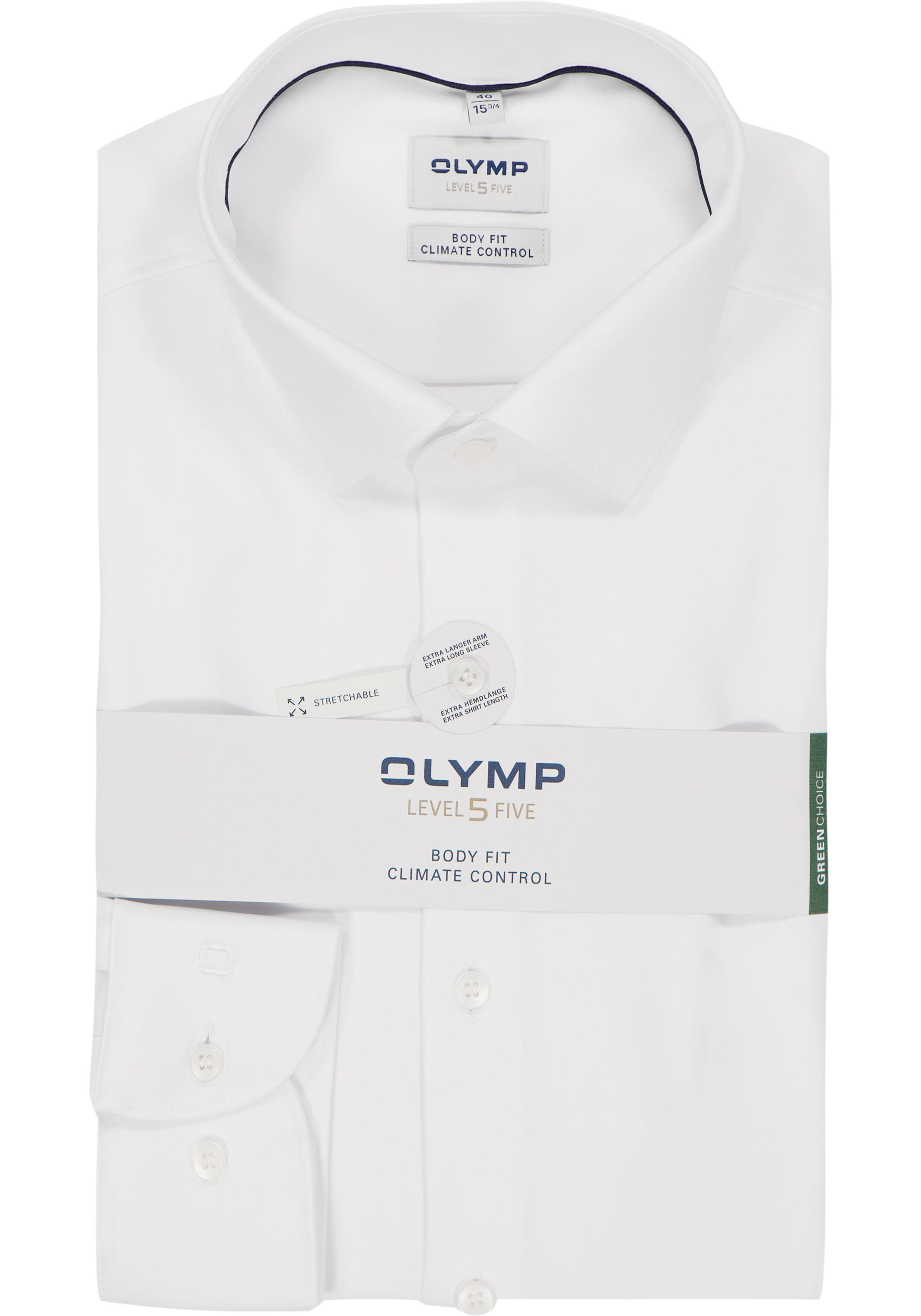 OLYMP 24/7 Level 5 body fit overhemd, mouwlengte 7, twill, wit