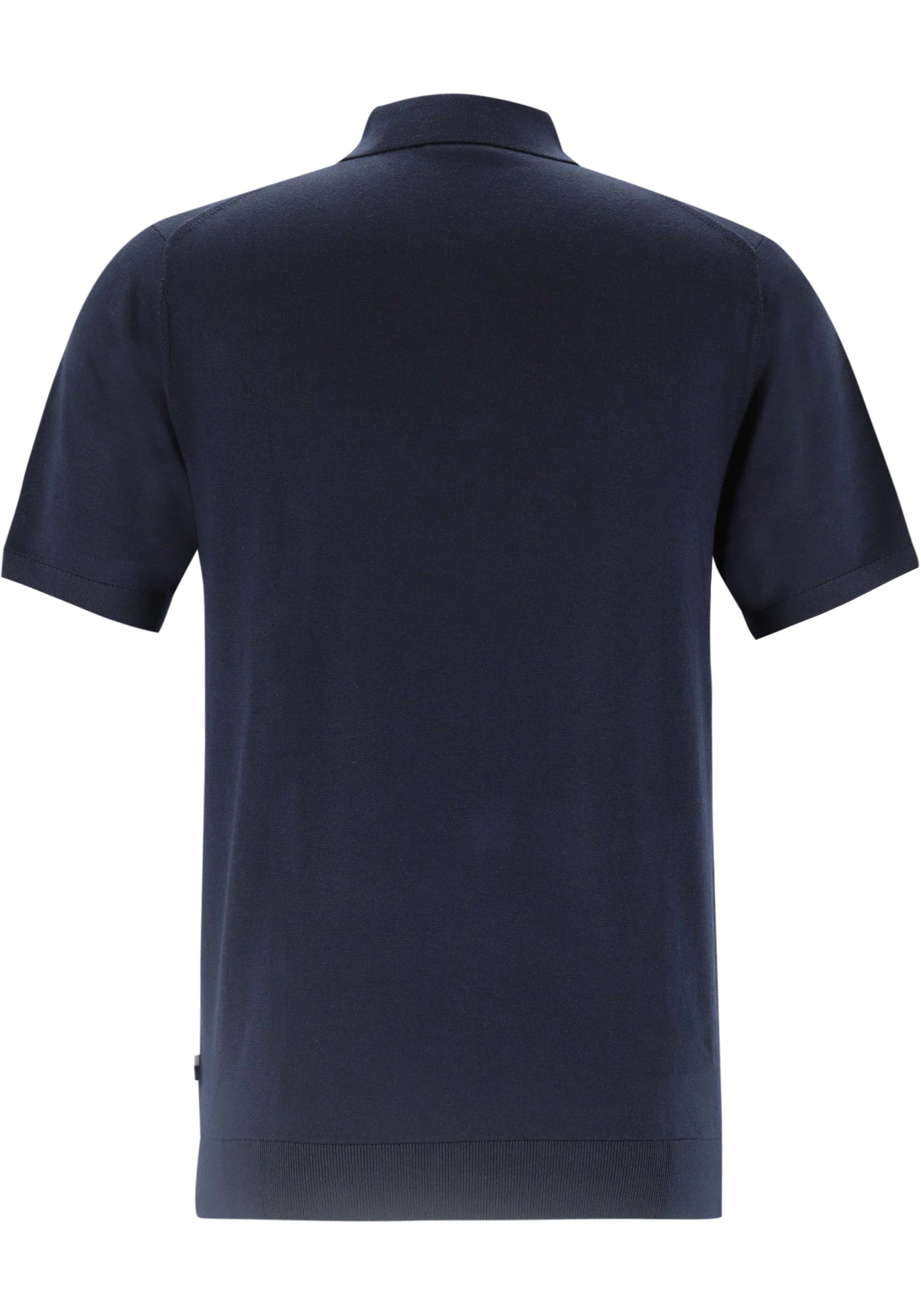 OLYMP modern fit gebreide polo katoen met lyocell, korte mouw, donkerblauw