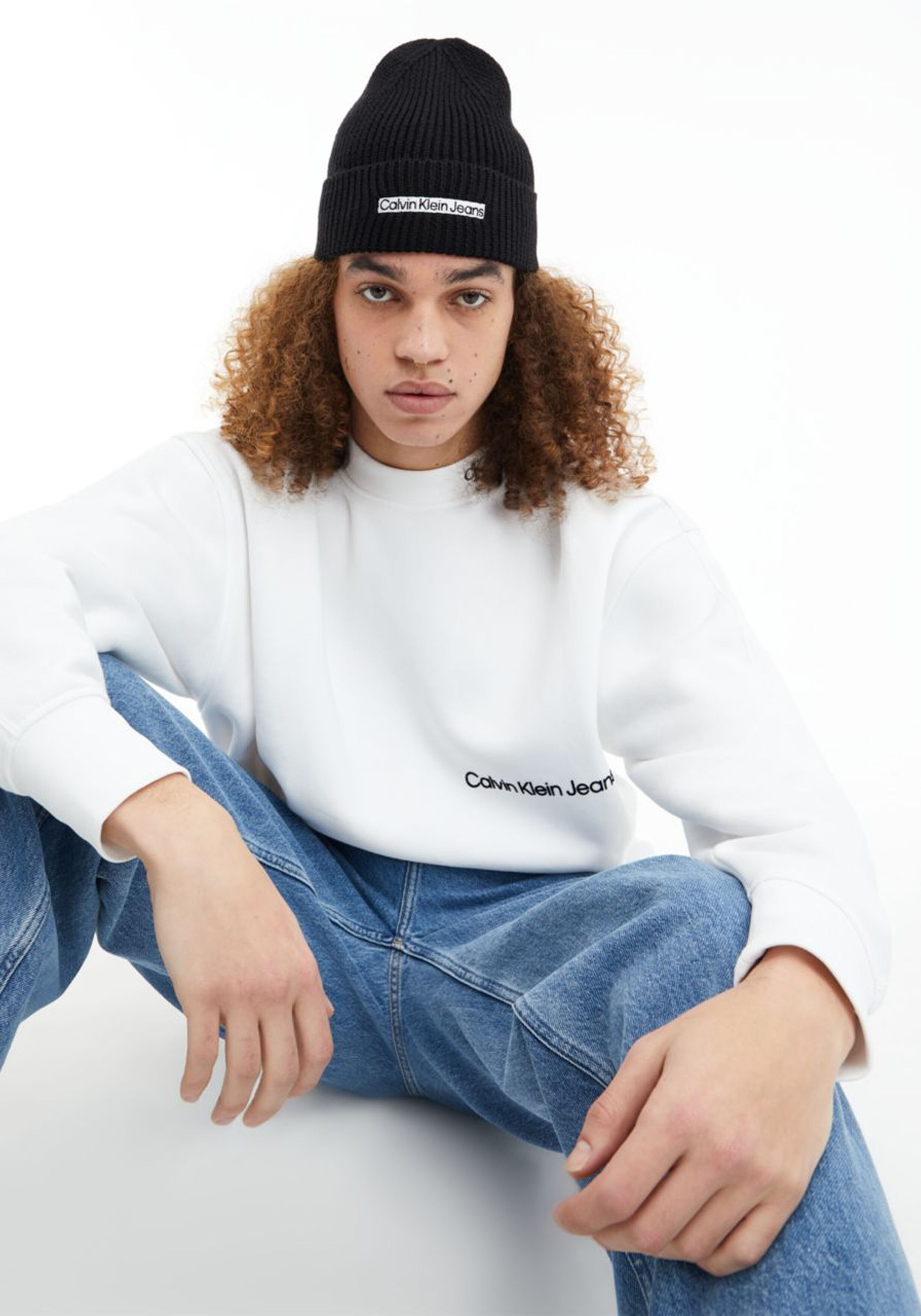 Calvin Klein muts, institutional patch beanie, zwart