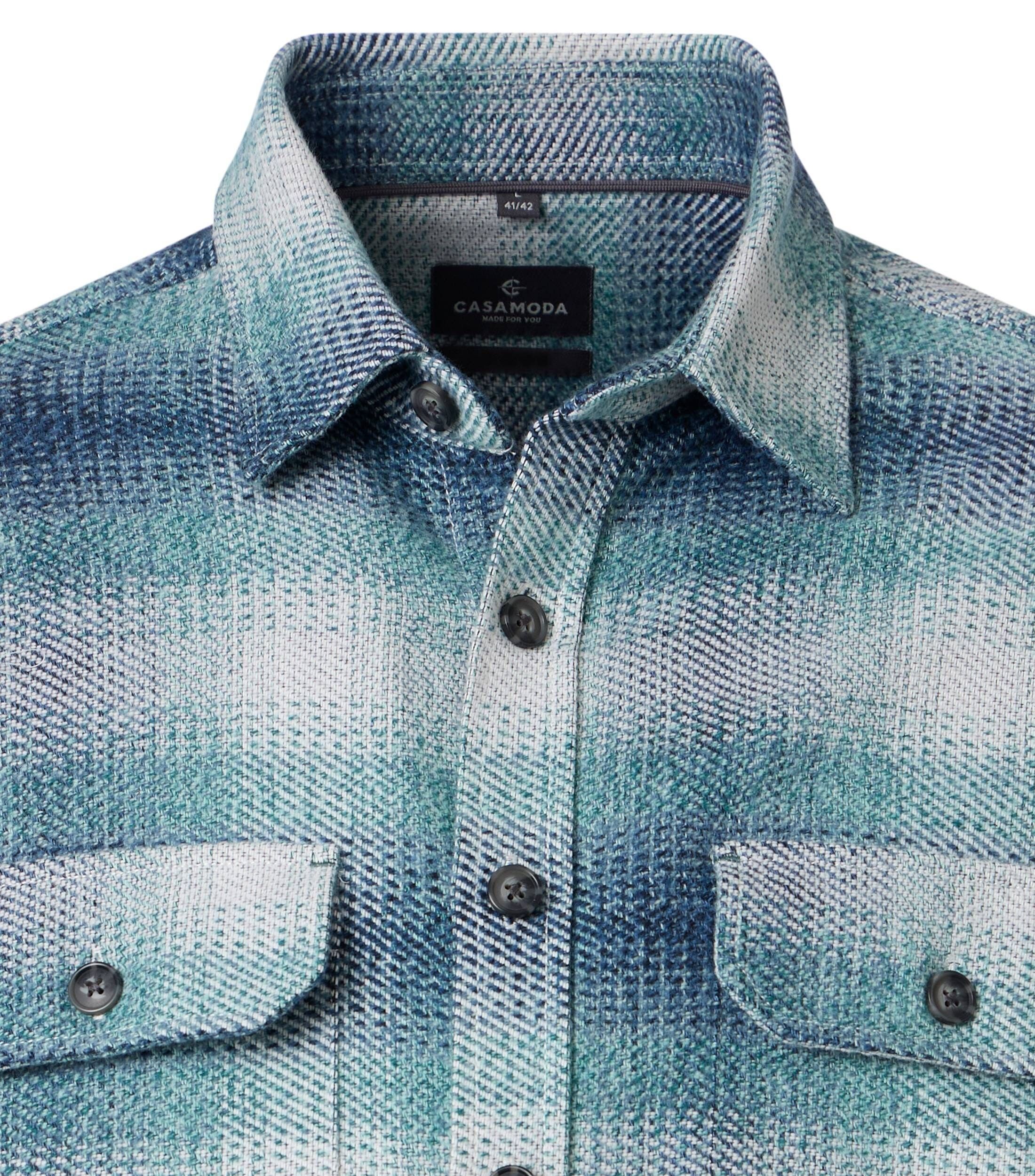 CASA MODA comfort fit overshirt, blauw met turquoise en wit geruit