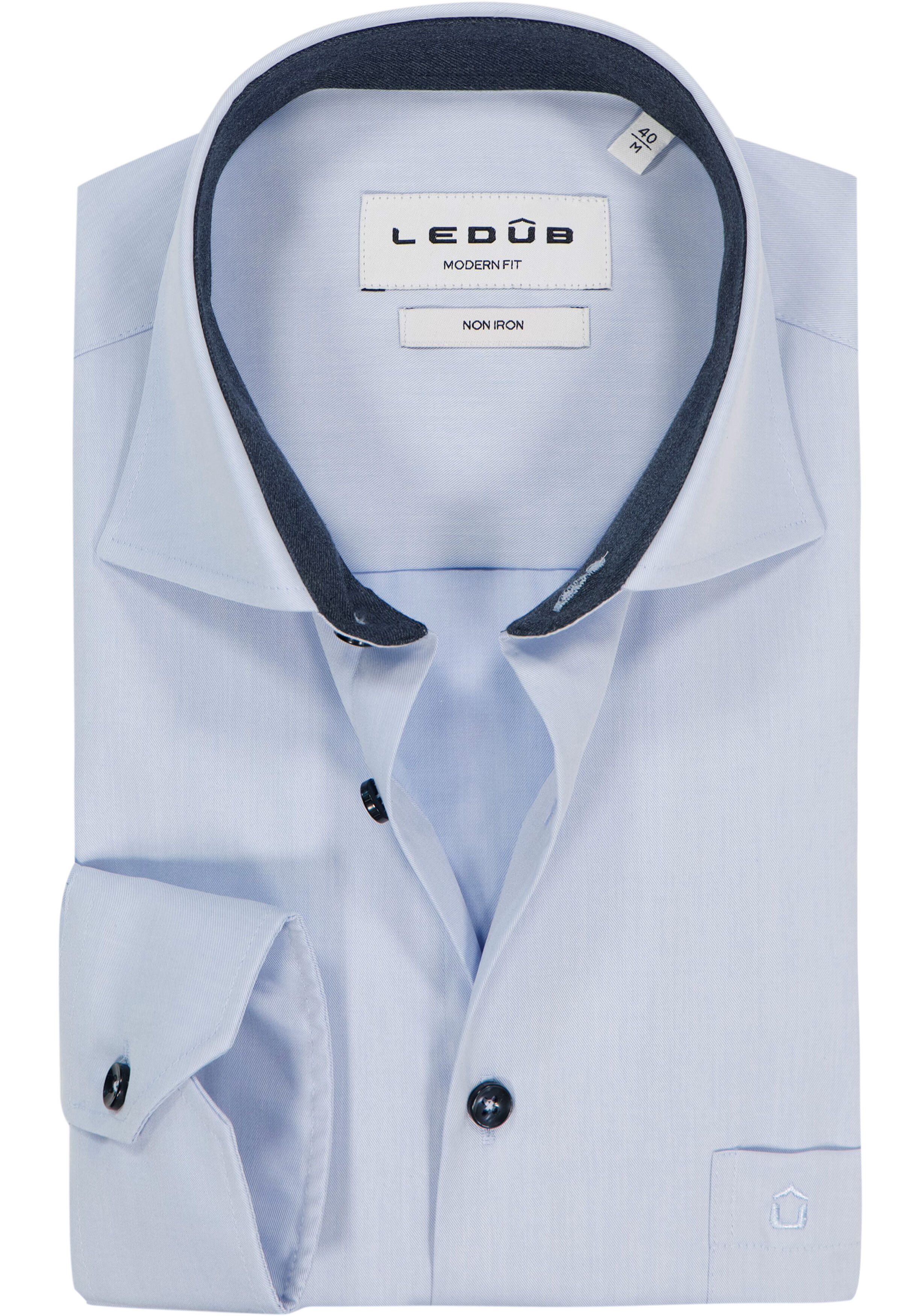 Ledub modern fit overhemd, twill, lichtblauw