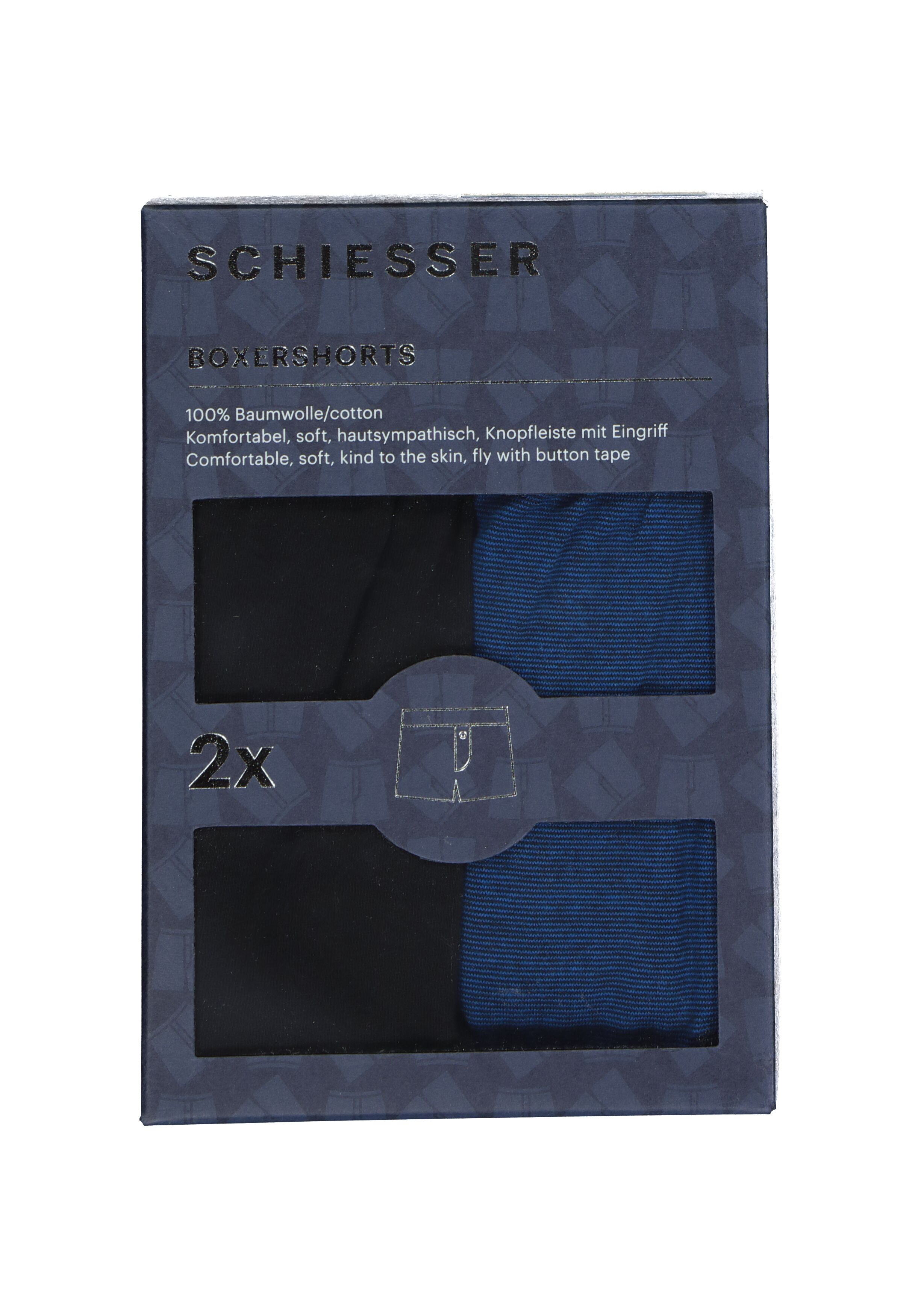 SCHIESSER Cotton Essentials boxershorts wijd (2-pack), tricot, zwart en blauw fijn gestreept