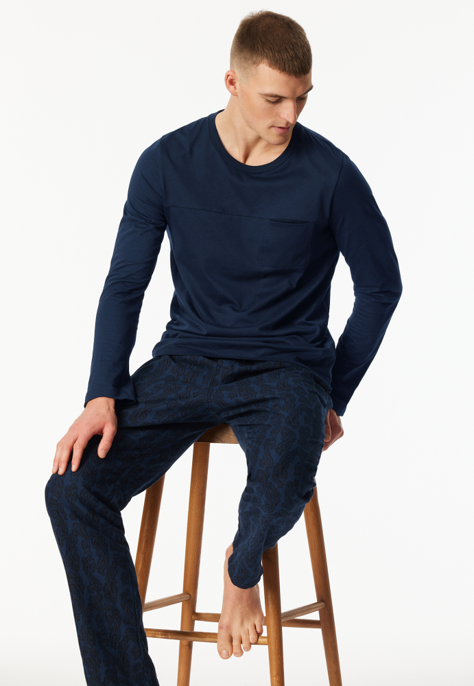 SCHIESSER Mix + Relax Shirt 1/1 arm, heren T-shirt lange mouw, donkerblauw