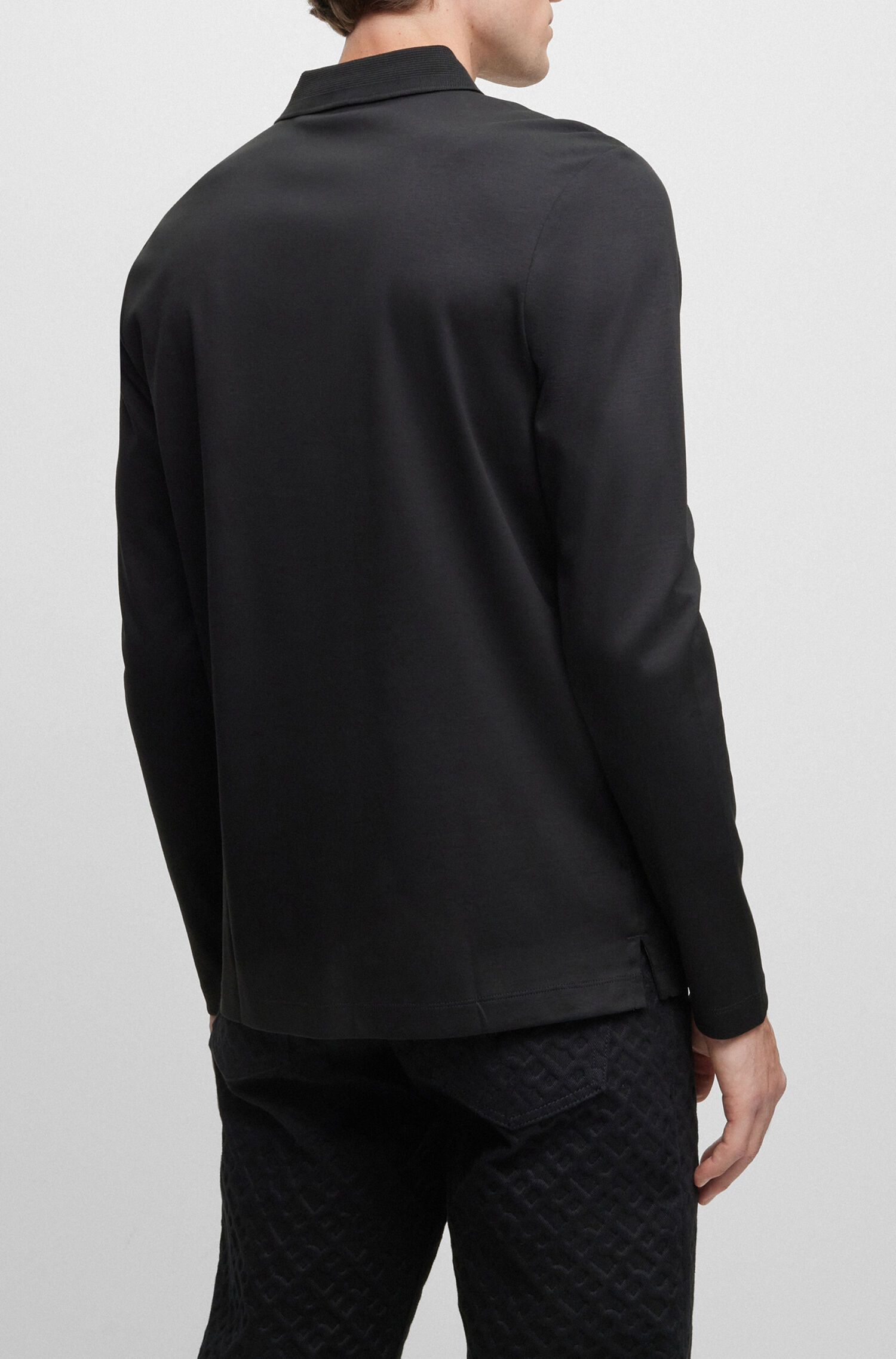 BOSS Pado regular fit polo lange mouw, jersey, zwart