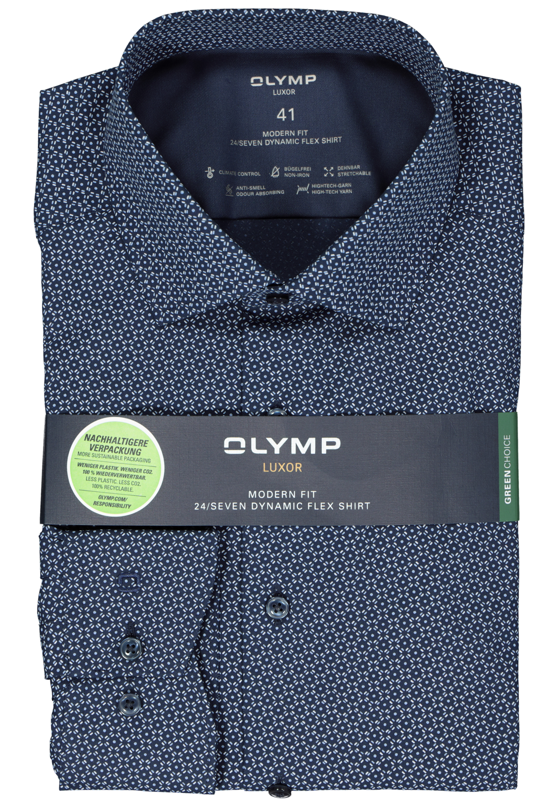 2-4066425497265_olymp-overhemd_HR OLYMP 24/7 modern fit overhemd, popeline, blauw met wit dessin