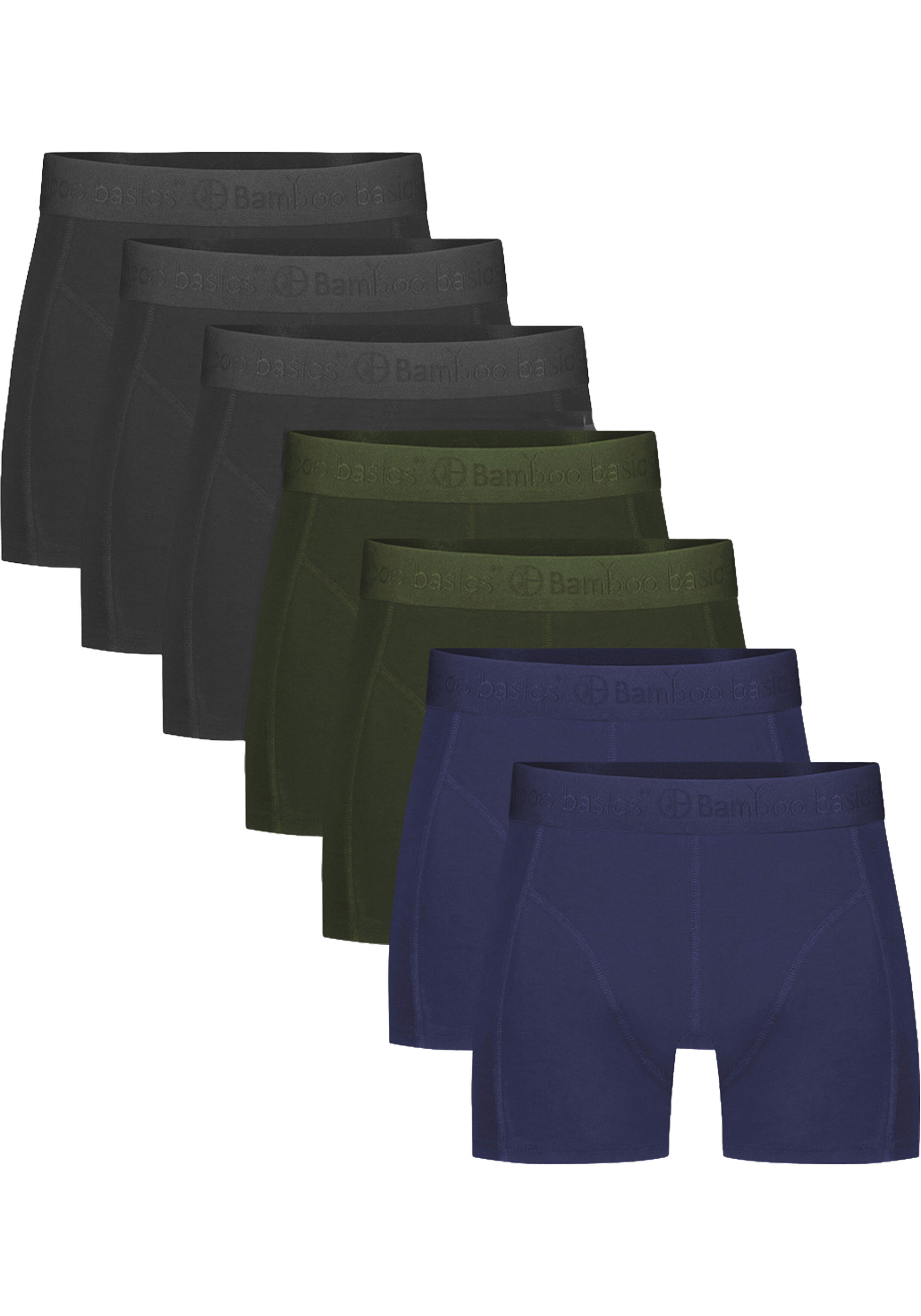 Bamboo Basics Rico boxershorts (7-pack), heren boxershort, 3x zwart, 2x legergroen, 2x donkerblauw