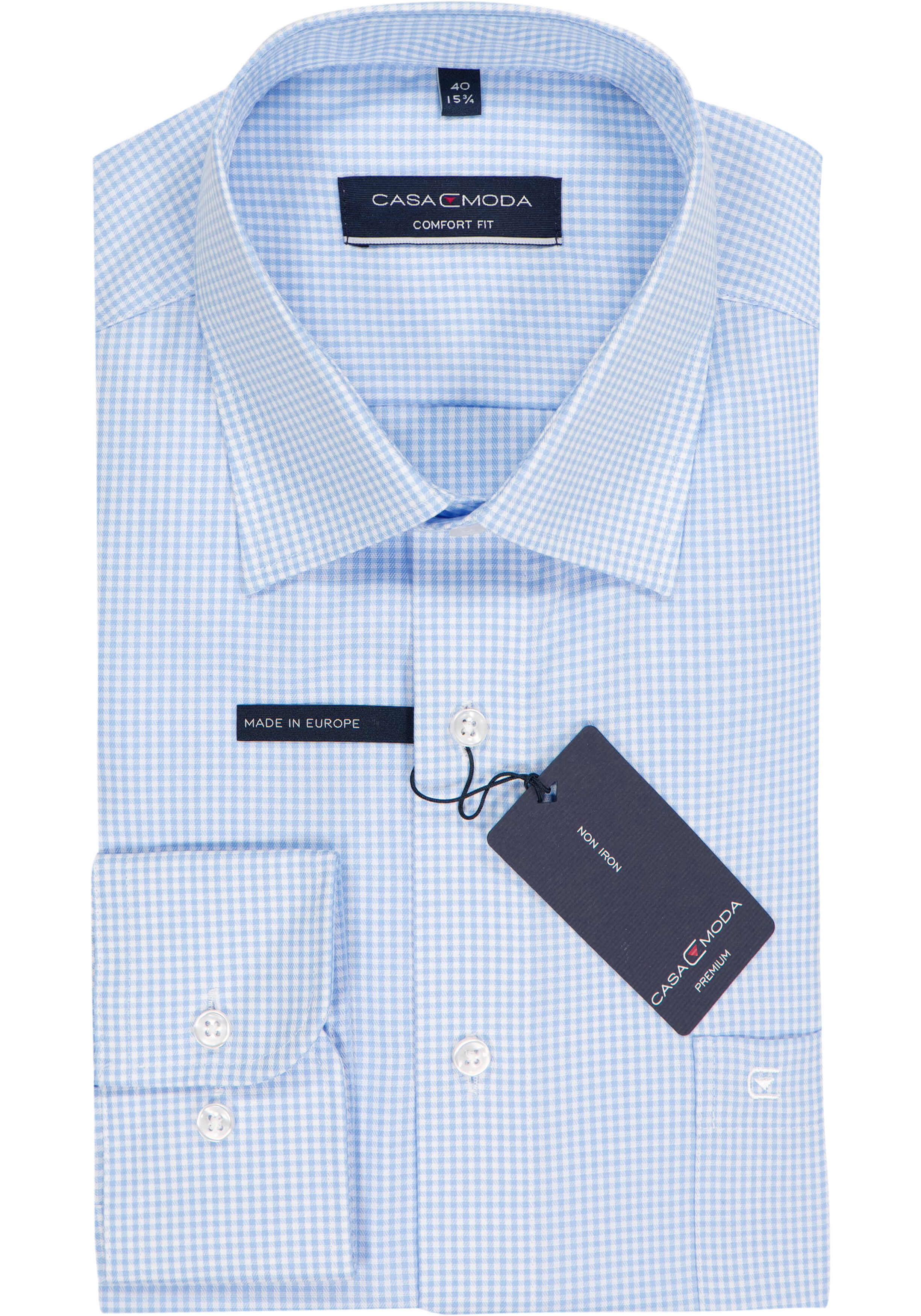 CASA MODA comfort fit overhemd, twill, lichtblauw met wit geruit