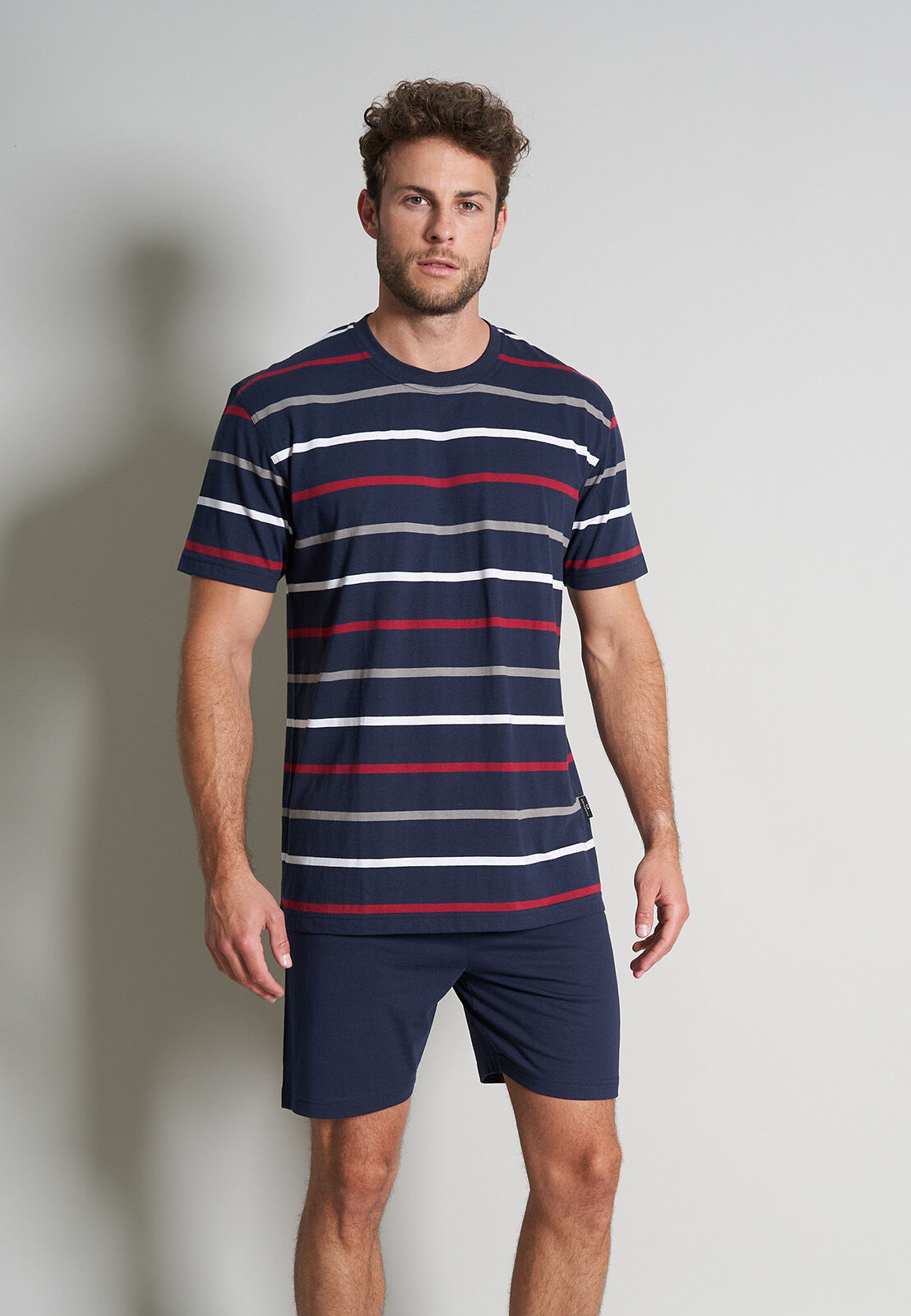 Gotzburg heren shortama O-hals, donkerblauw gestreept