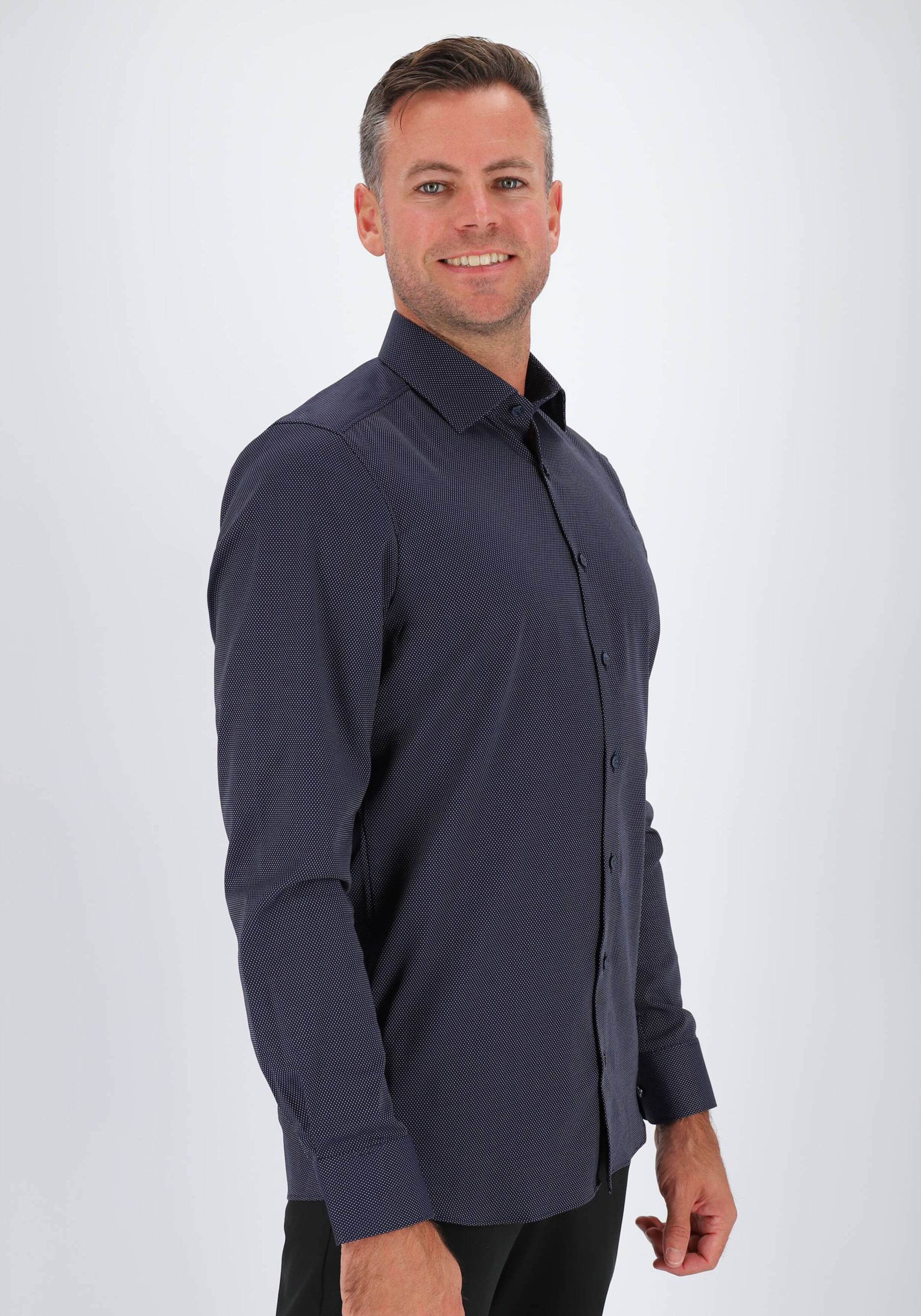 OLYMP Level 5 body fit overhemd, structuur, nachtblauw
