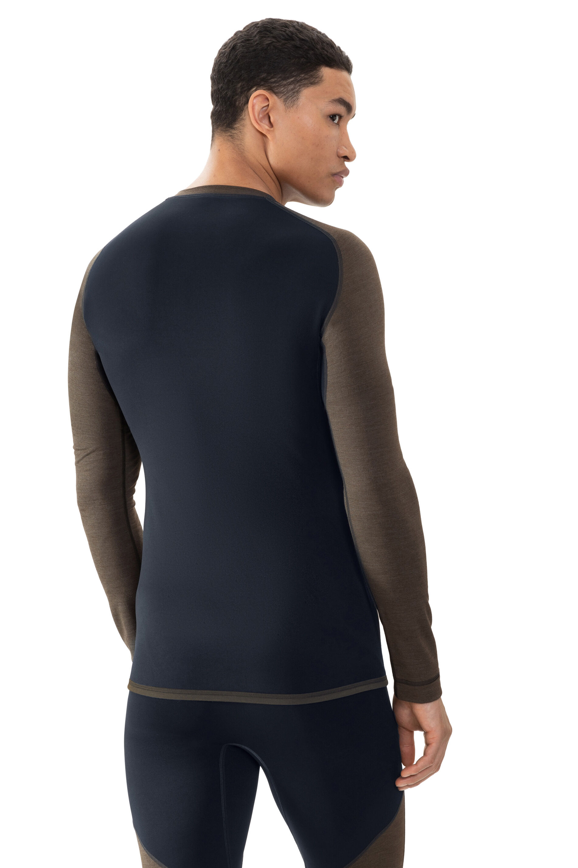 Mey heren T-shirt long sleeve Prfrmnc+, thermo T-shirt lange mouw met O-hals gedempt olijfgroen