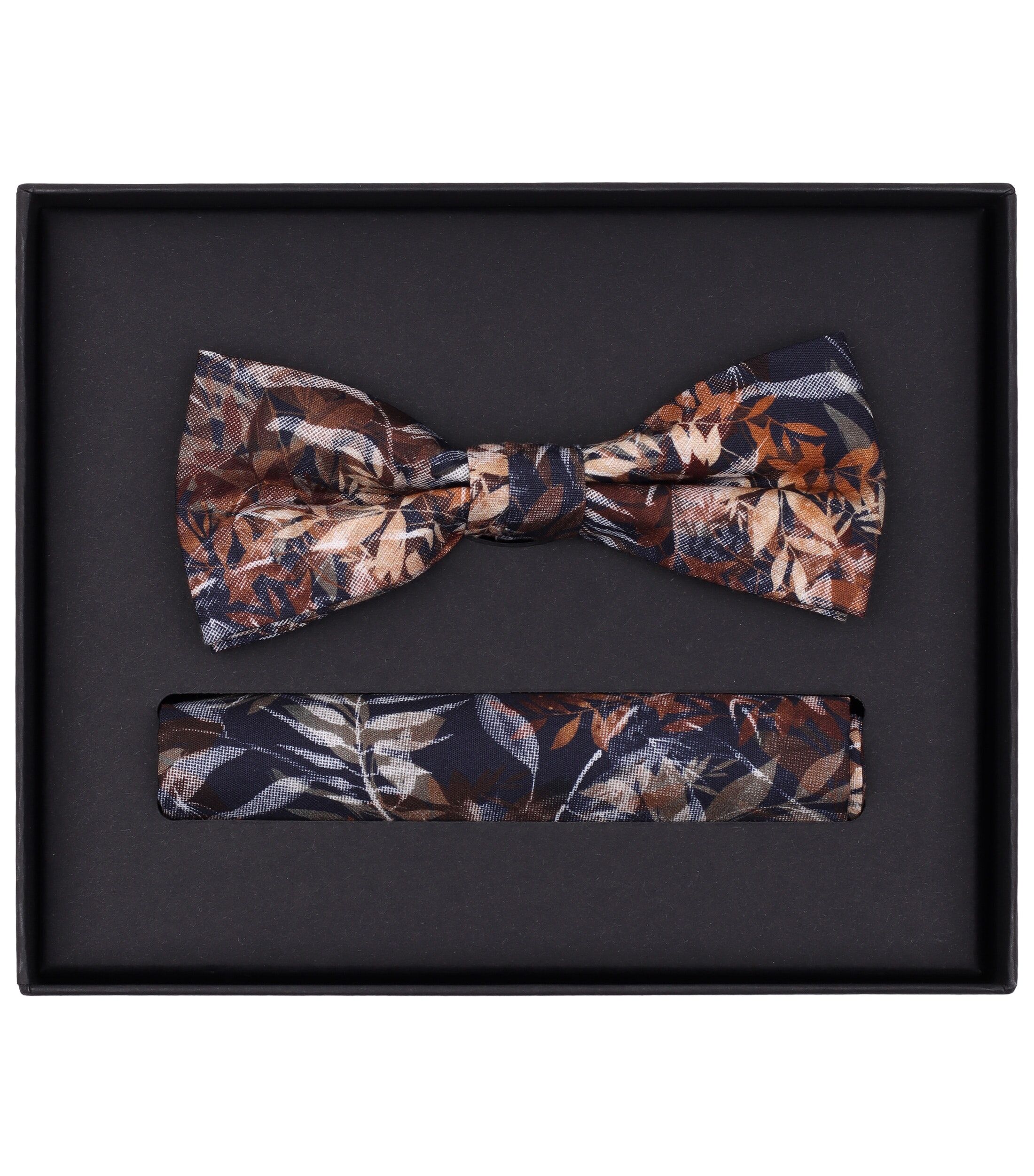 VENTI set met vlinderdas en pochet, bruin, donkerblauw, beige dessin