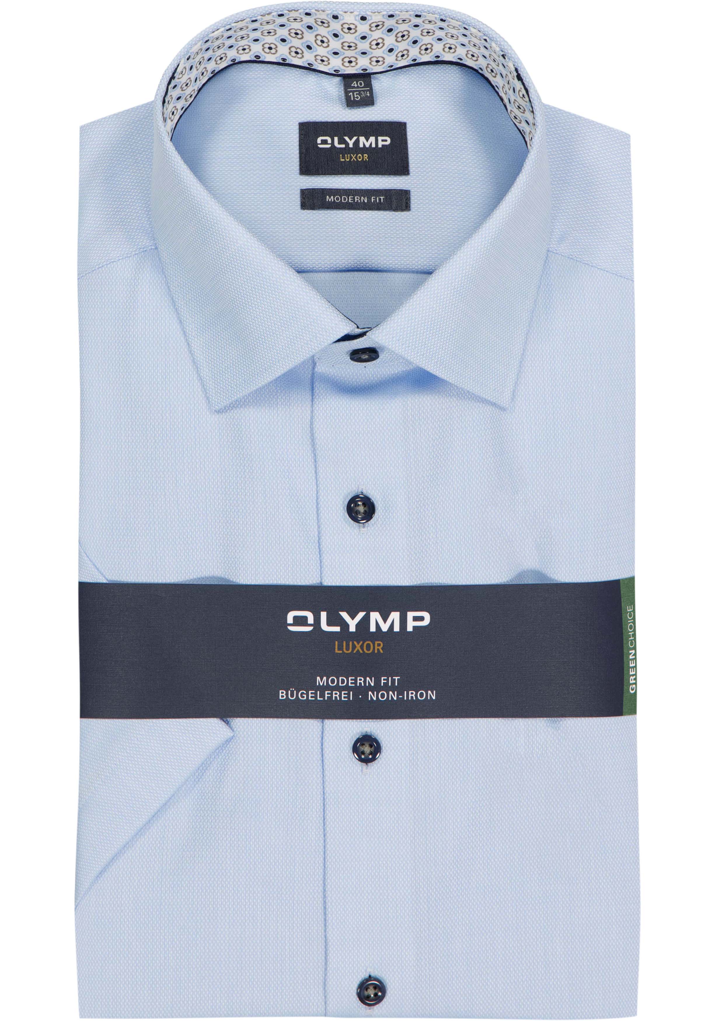 OLYMP Luxor modern fit overhemd, korte mouw, structuur, lichtblauw