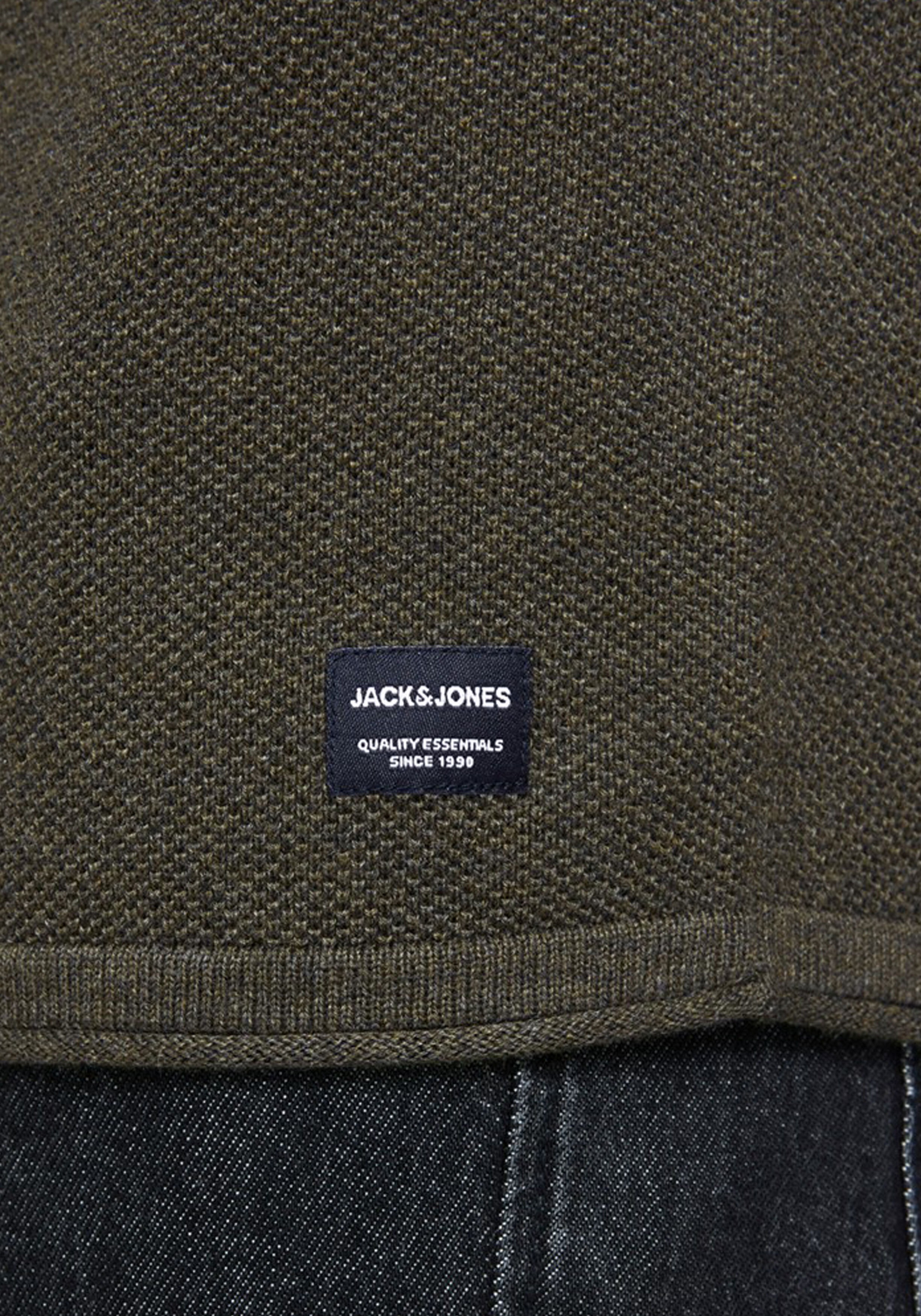 JACK & JONES slim fit trui katoen, O-hals, olijfgroen