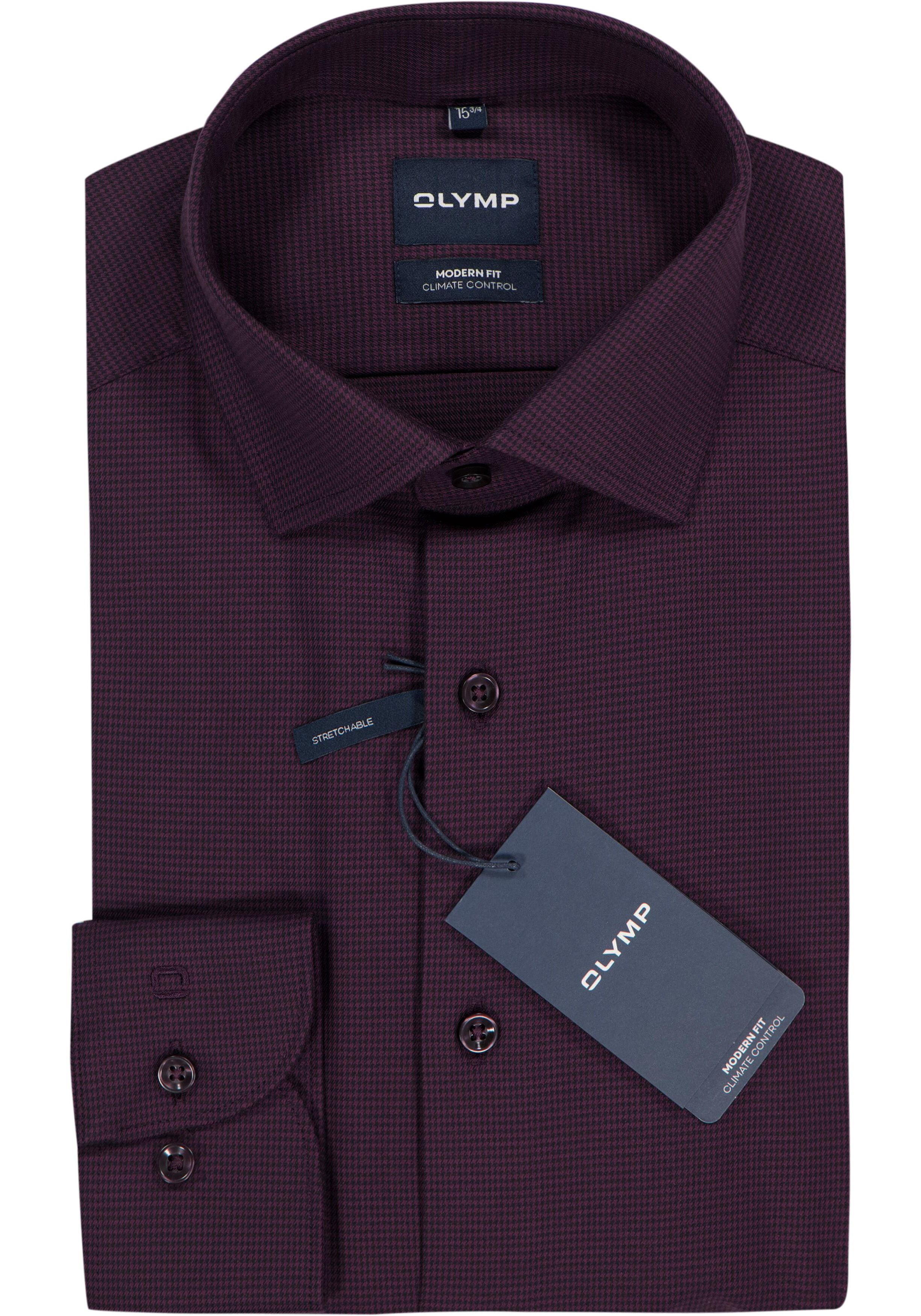 OLYMP 24/7 Luxor modern fit overhemd, structuur, bordeaux rood