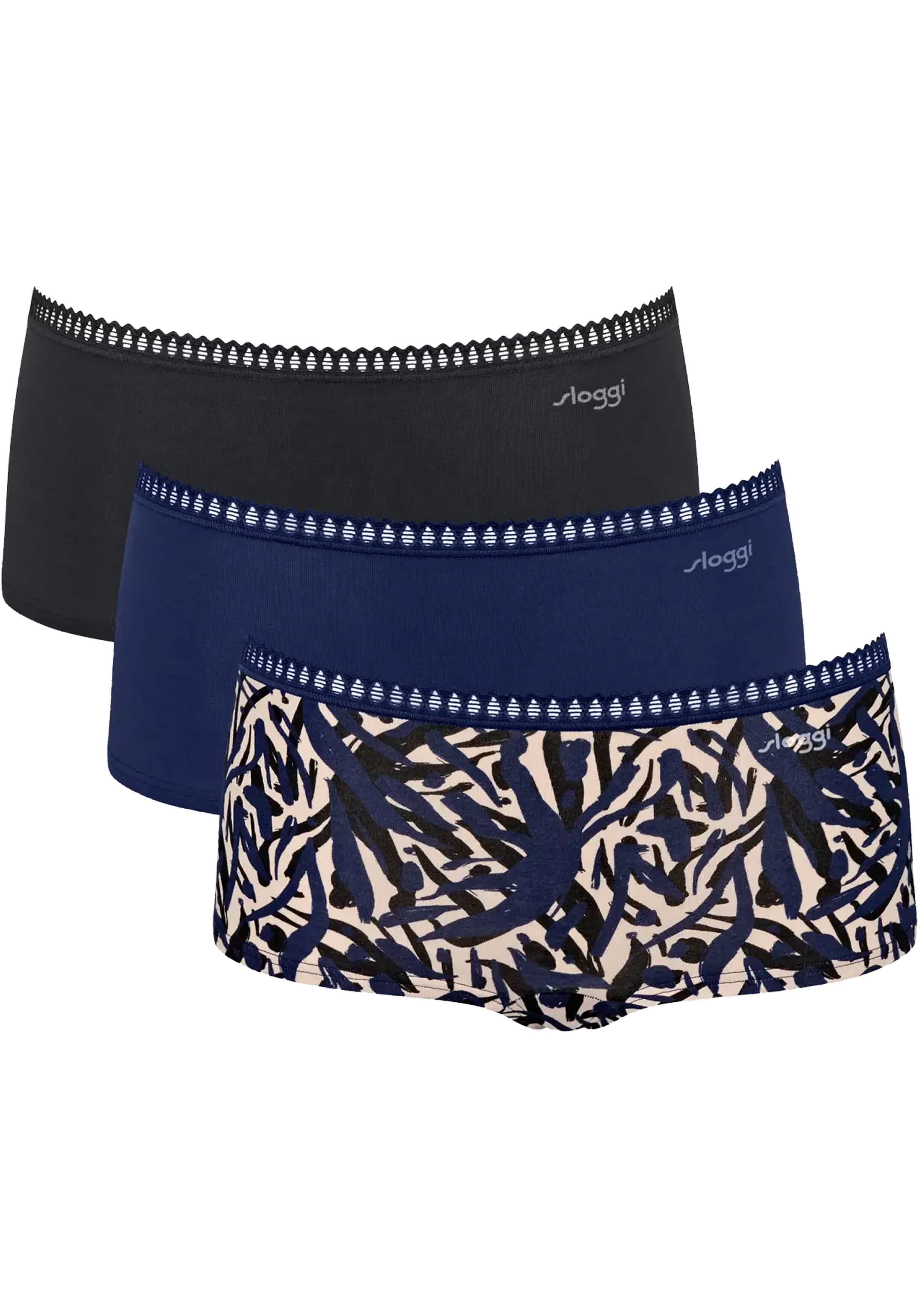 Sloggi Women GO Crush Short (3-pack), dames boxer, zwart, blauw, print