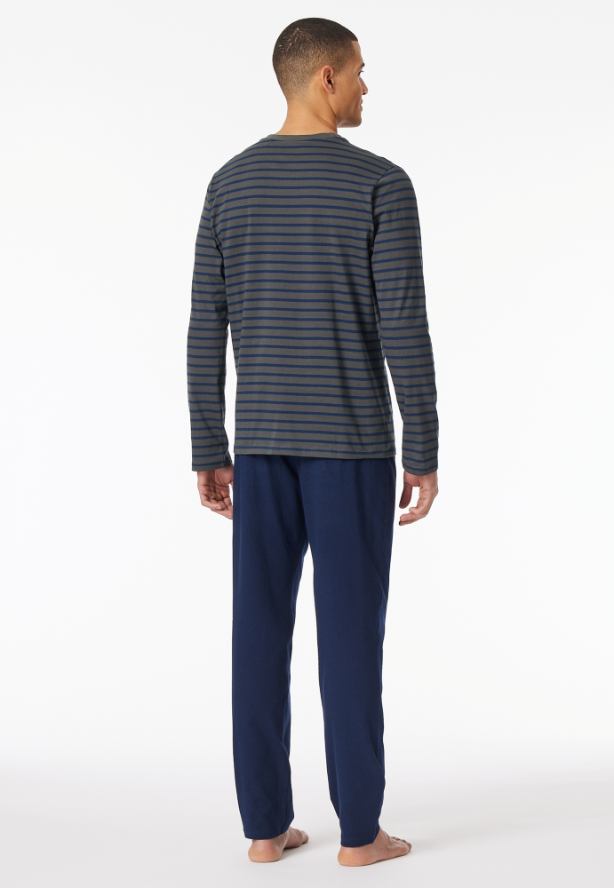 SCHIESSER Cotton Essentials Pyjama lang, heren pyjama set, antraciet gestreept