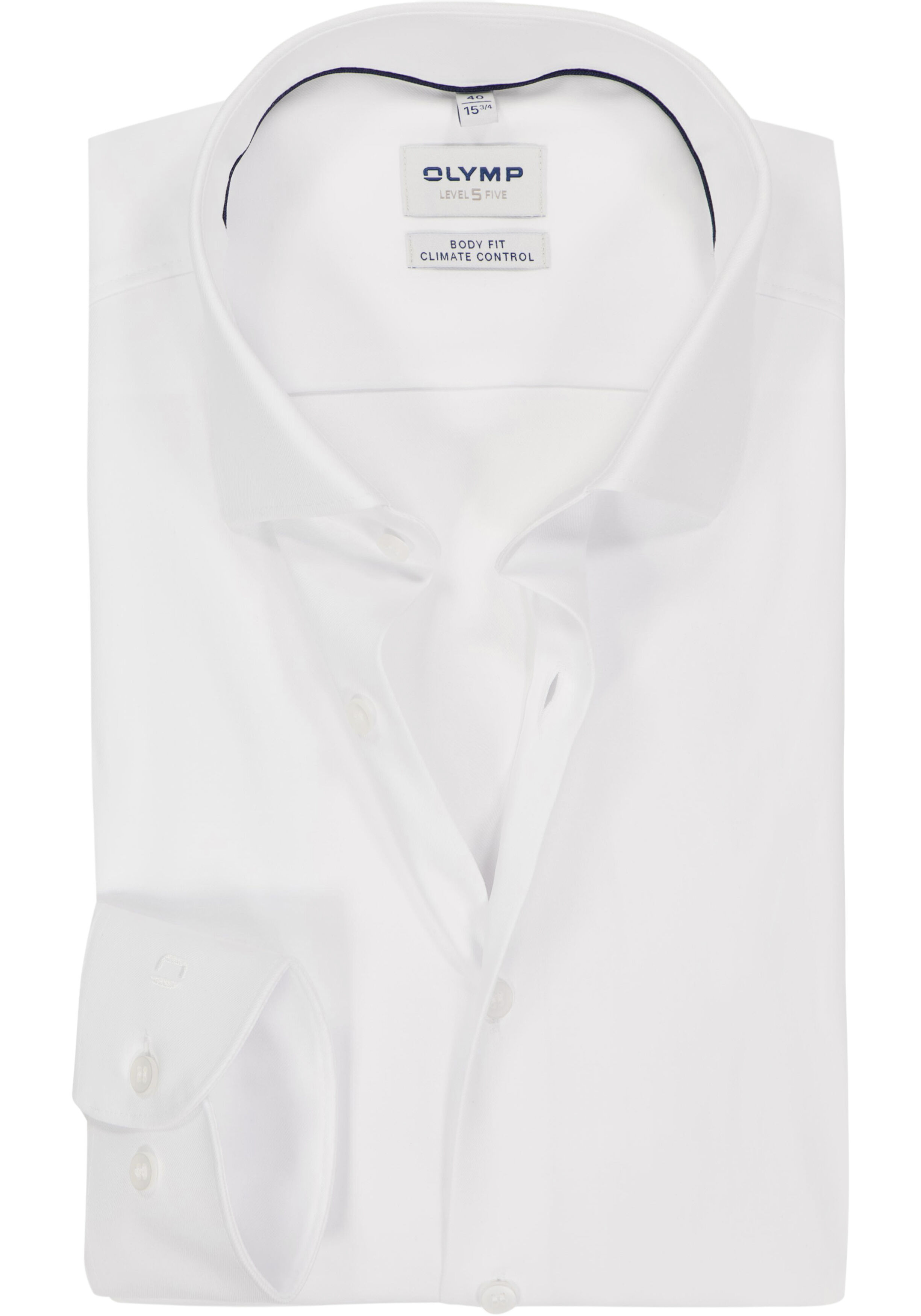 OLYMP 24/7 Level 5 body fit overhemd, mouwlengte 7, twill, wit
