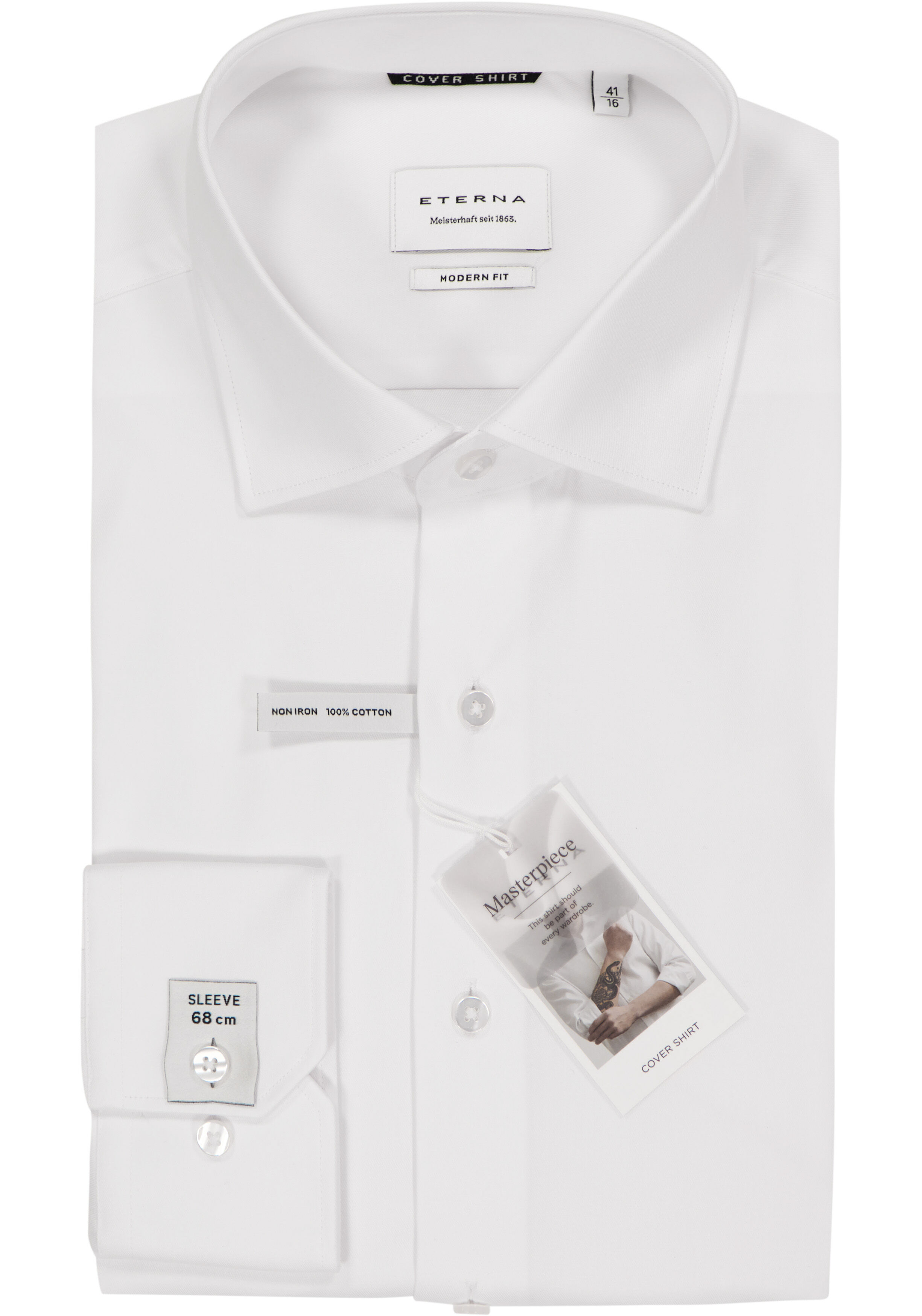 ETERNA modern fit overhemd, mouwlengte 7, niet doorschijnend twill heren overhemd, wit
