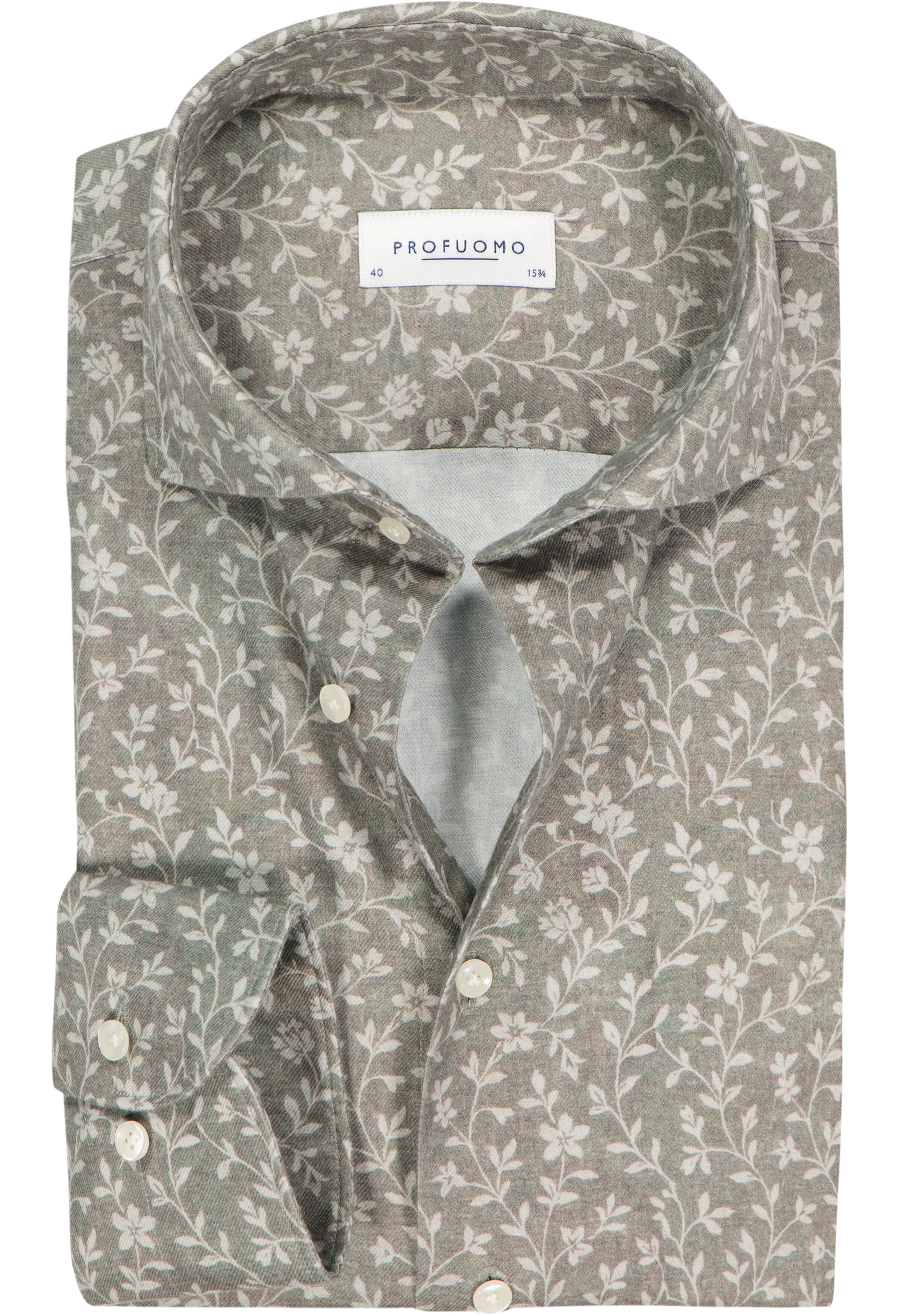 Profuomo slim fit heren overhemd, flanel, groen