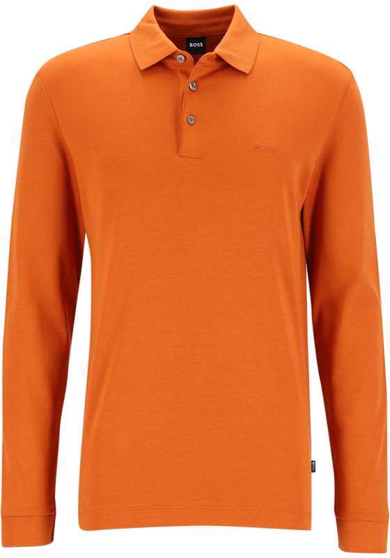 BOSS Pado regular fit polo lange mouw, jersey, donker oranje BOSS Pado regular fit polo lange mouw, jersey, donker oranje