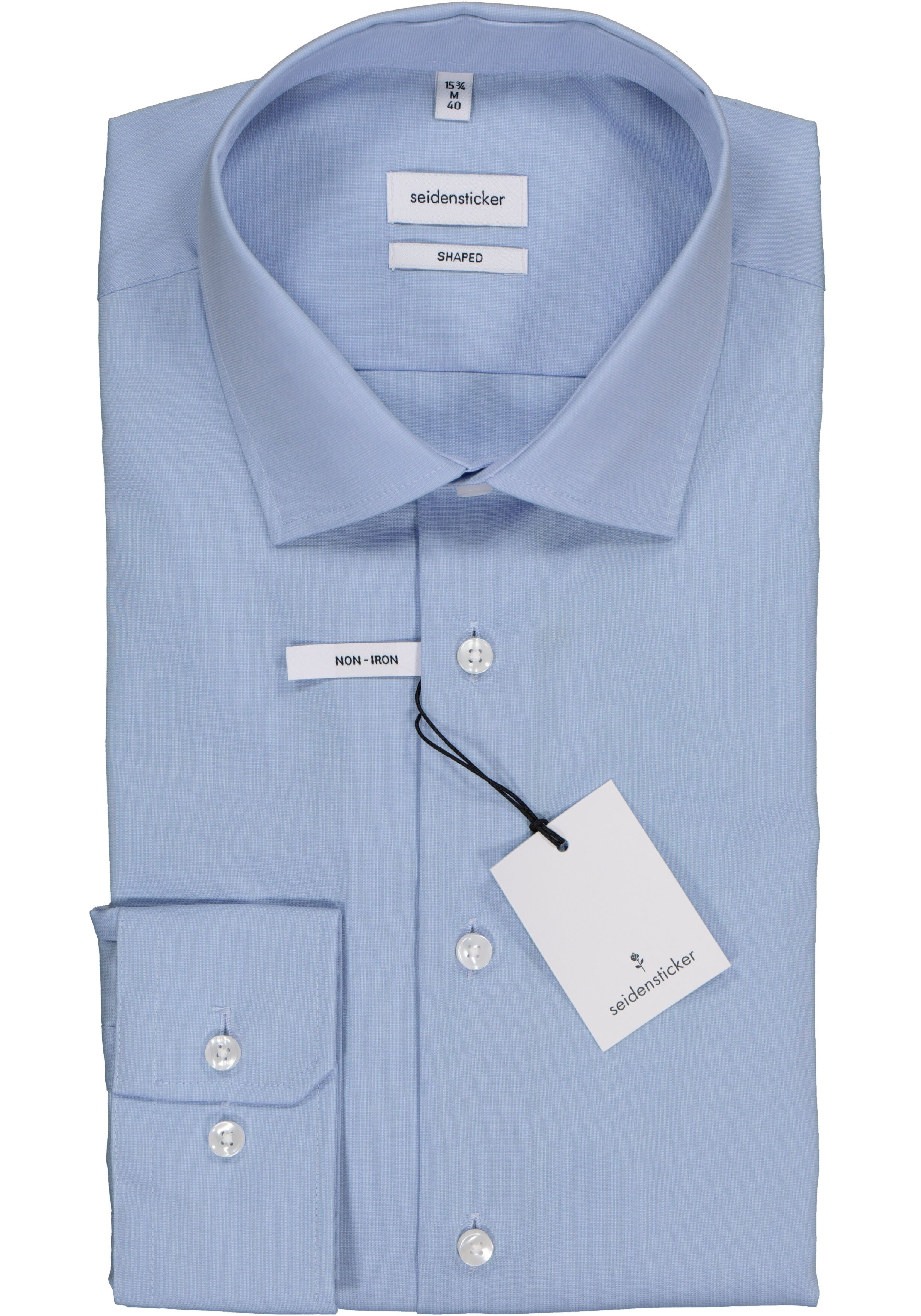 Seidensticker shaped fit overhemd, blauw fil a fil