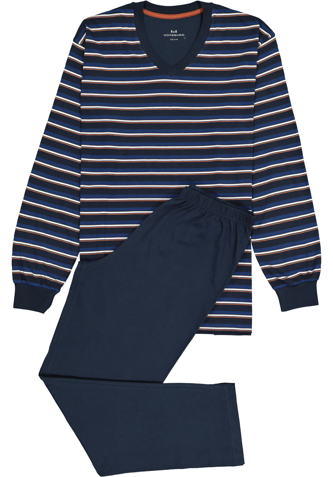 1-4060084194473_gotzburg_pyjama__HR Gotzburg heren pyjama V-hals, donkerblauw gestreept