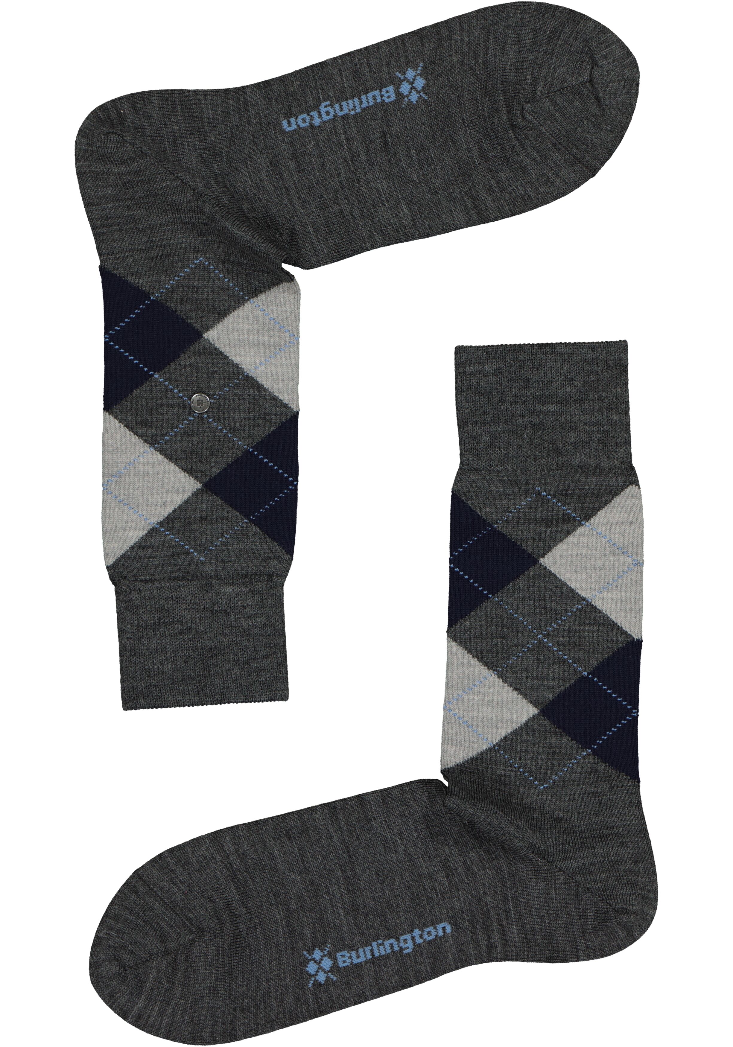Burlington Edinburgh herensokken, wol, antraciet met grijs en blauw