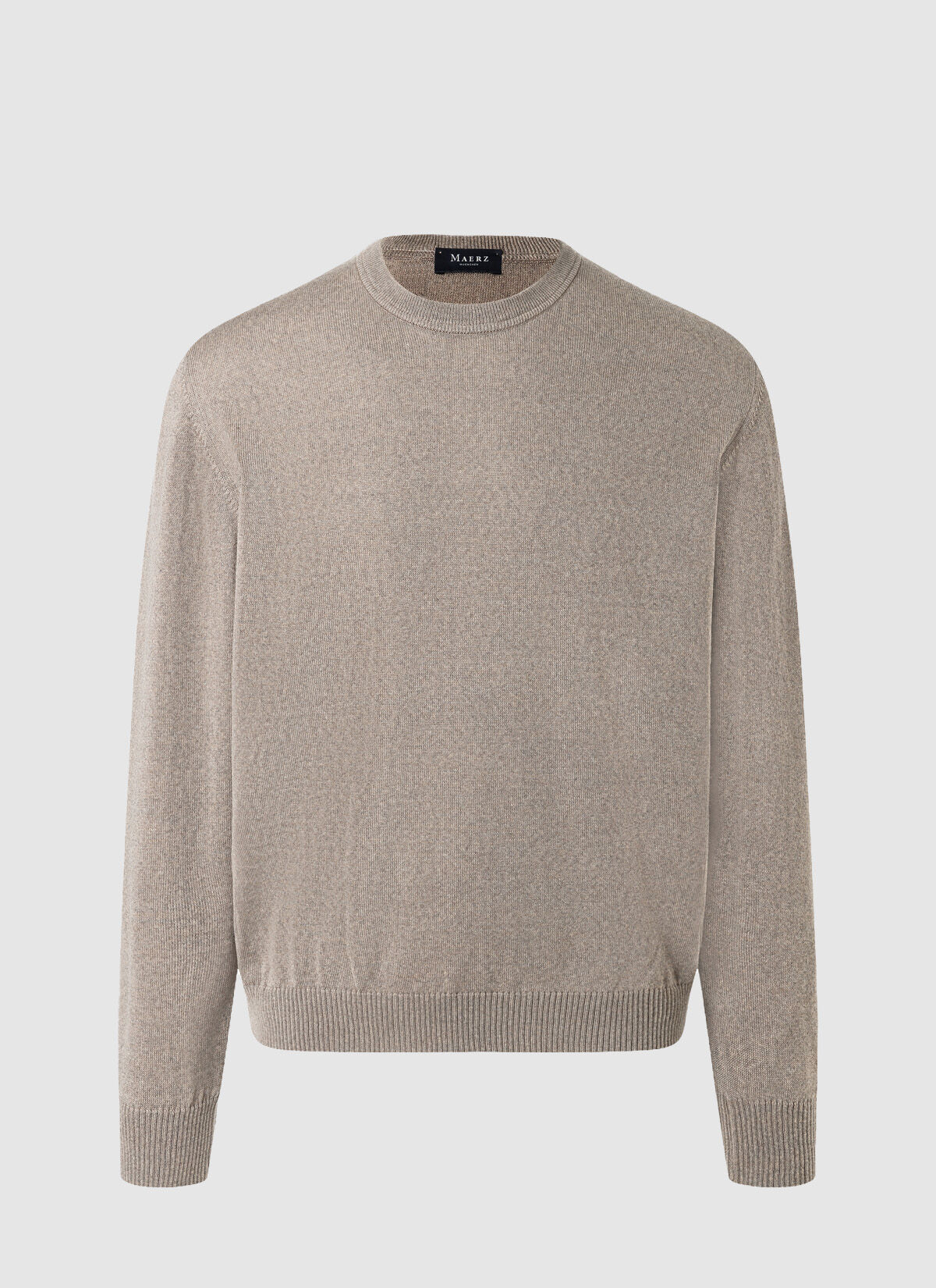 MAERZ Classic Fit heren trui met O-hals wol, beige