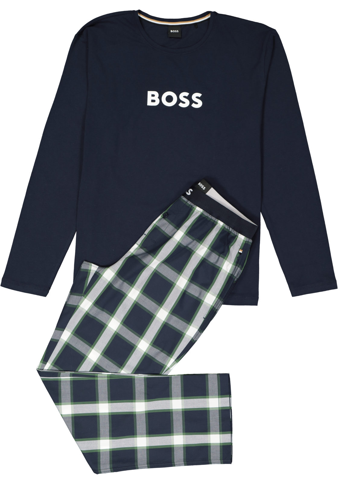 1-4063541165719_Hugo_boss_pyjama_set_HR BOSS Long Set, heren lounge set, blauw met groen-blauw geruite broek