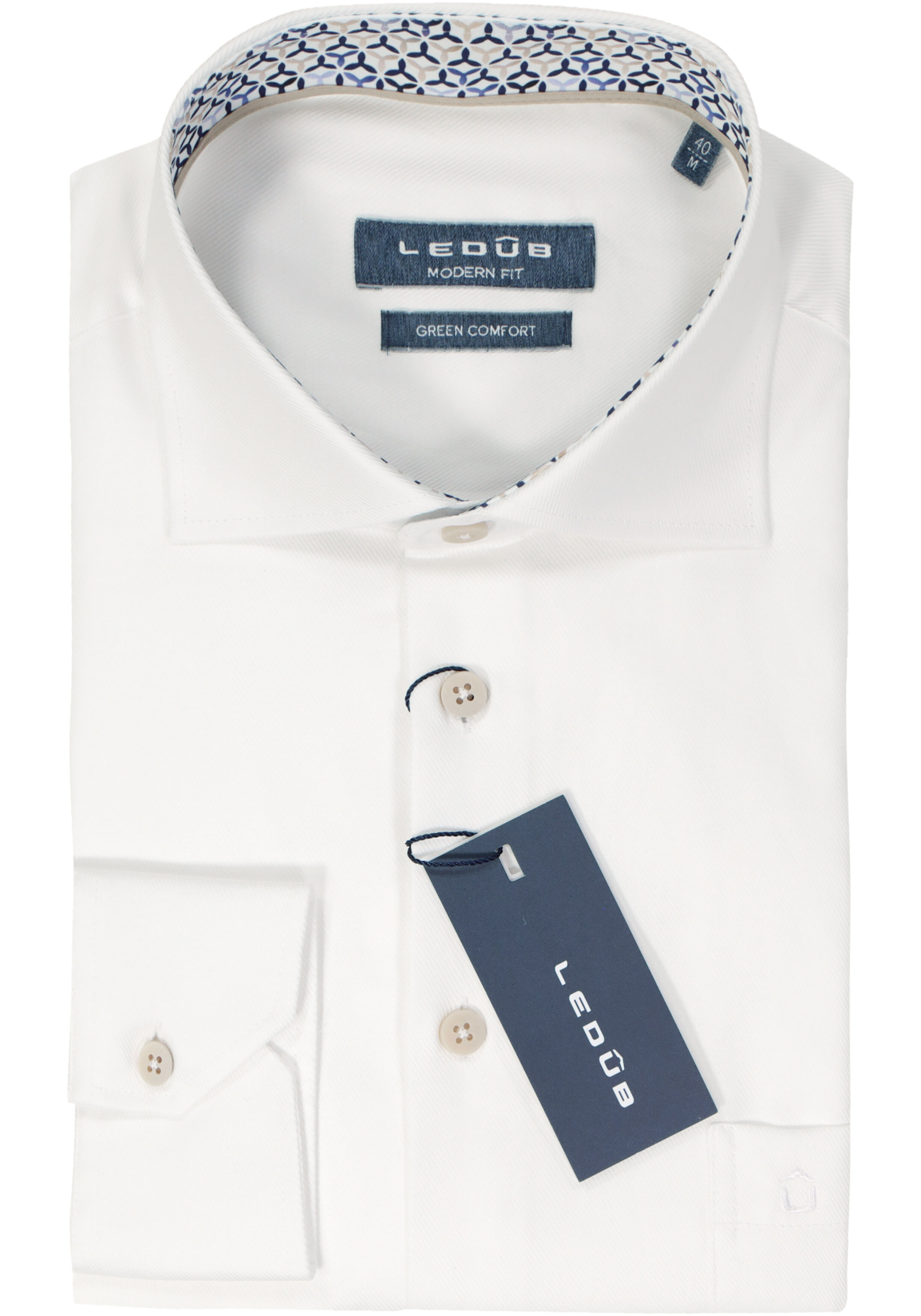 Ledub modern fit overhemd, twill, wit