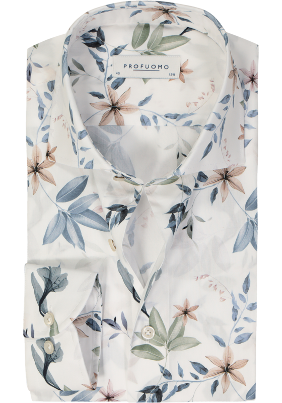 Profuomo slim fit heren overhemd, popeline, wit Profuomo slim fit heren overhemd, popeline, wit