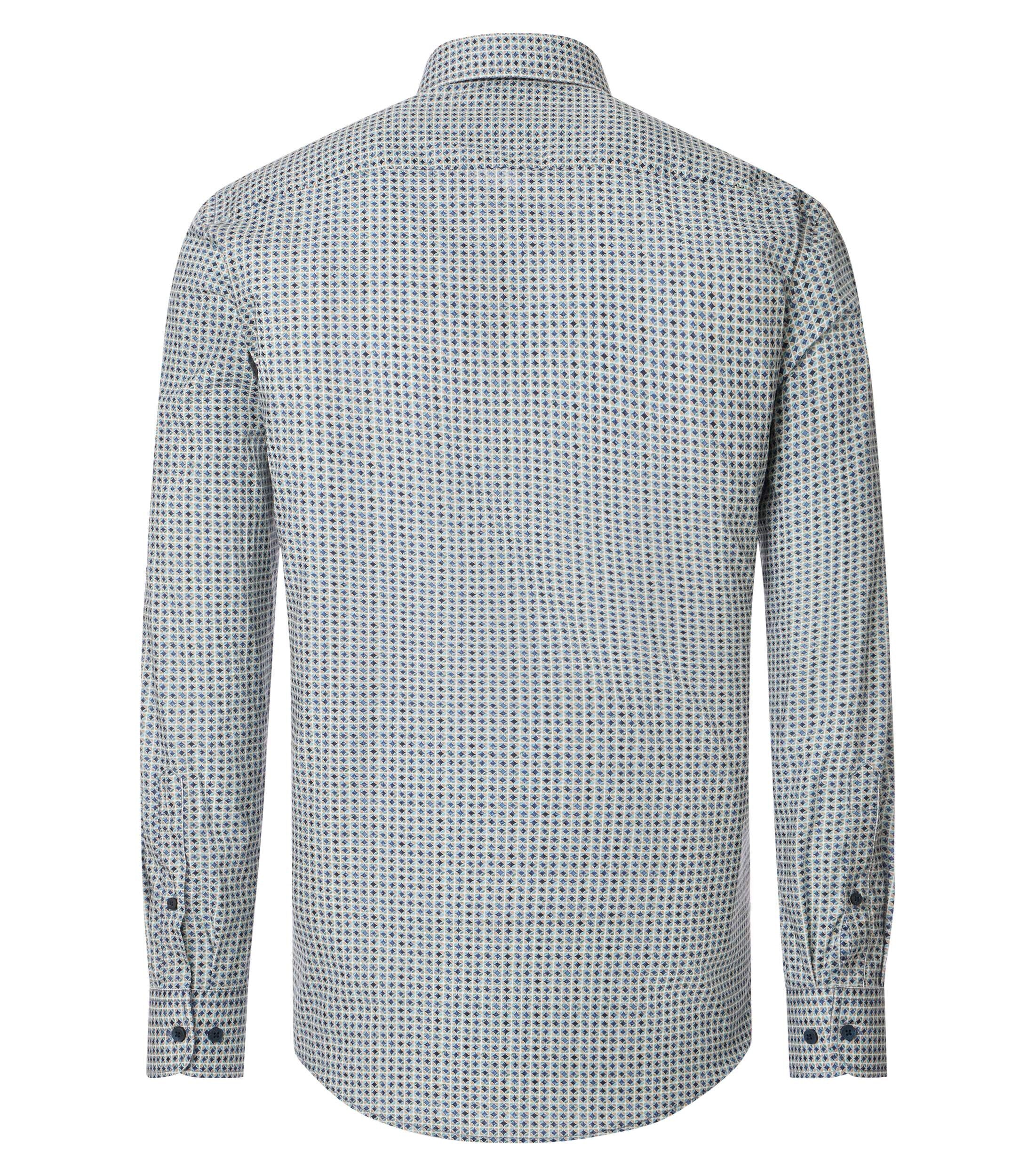 CASA MODA Sport comfort fit overhemd, popeline, groen met blauw, beige en wit dessin