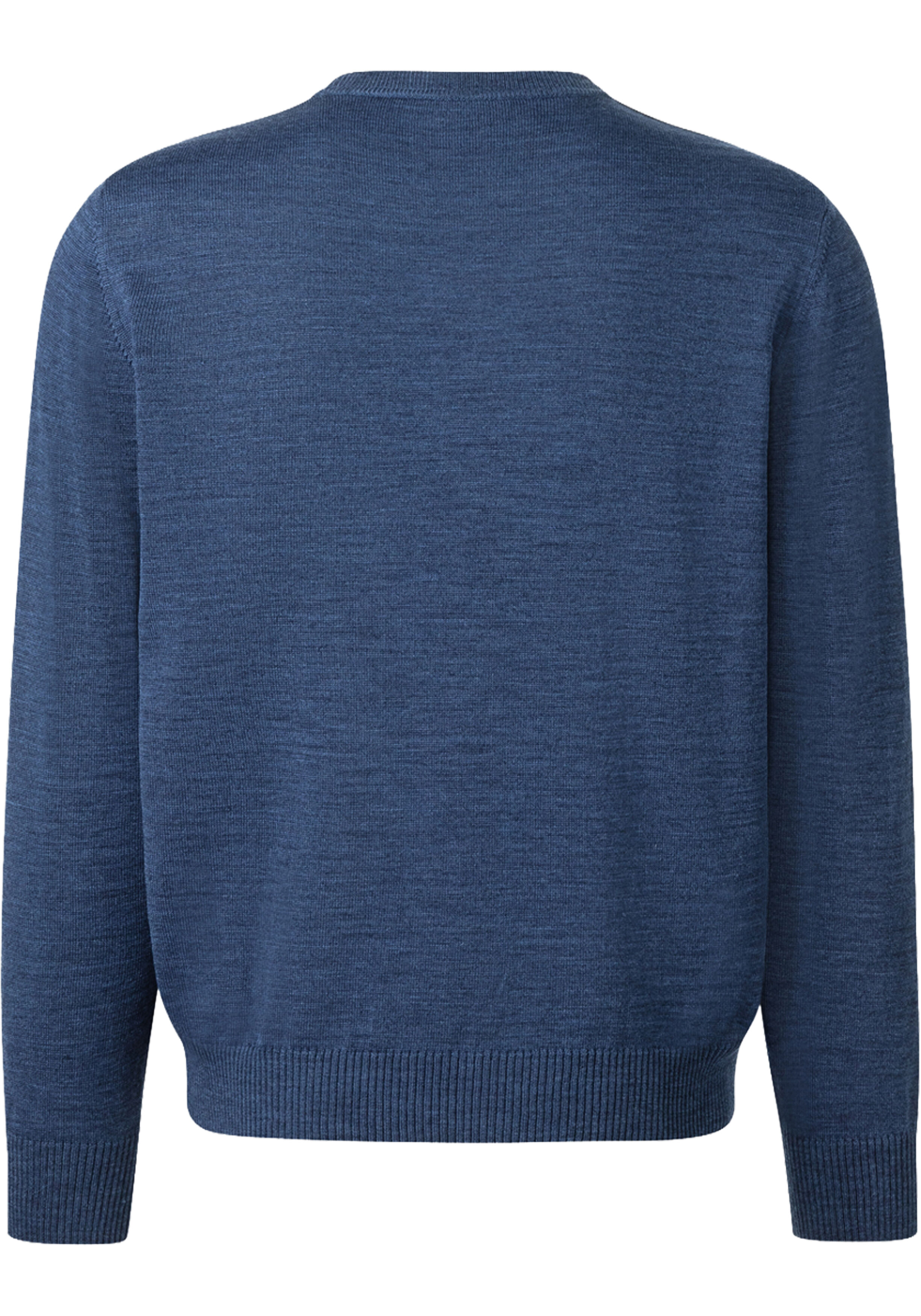 MAERZ Classic Fit heren trui met O-hals wol, middenblauw