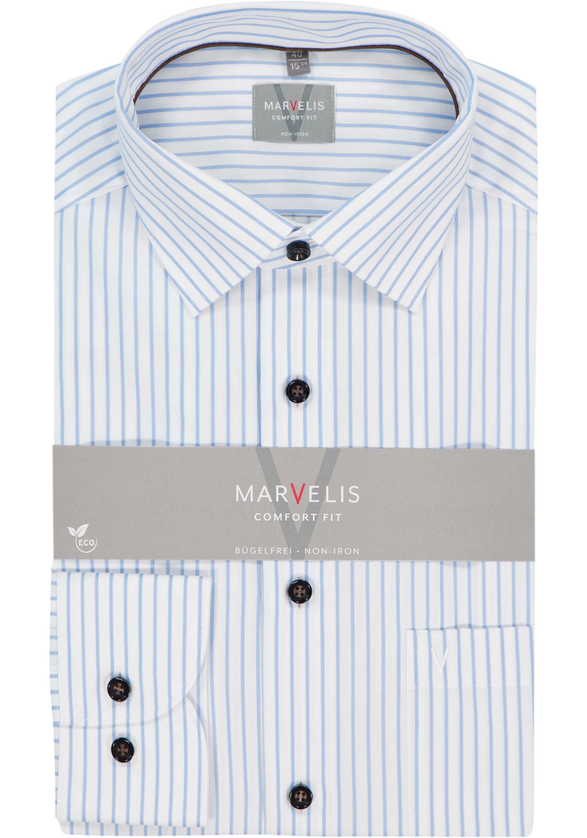 MARVELIS comfort fit overhemd, popeline, wit met lichtblauw gestreept