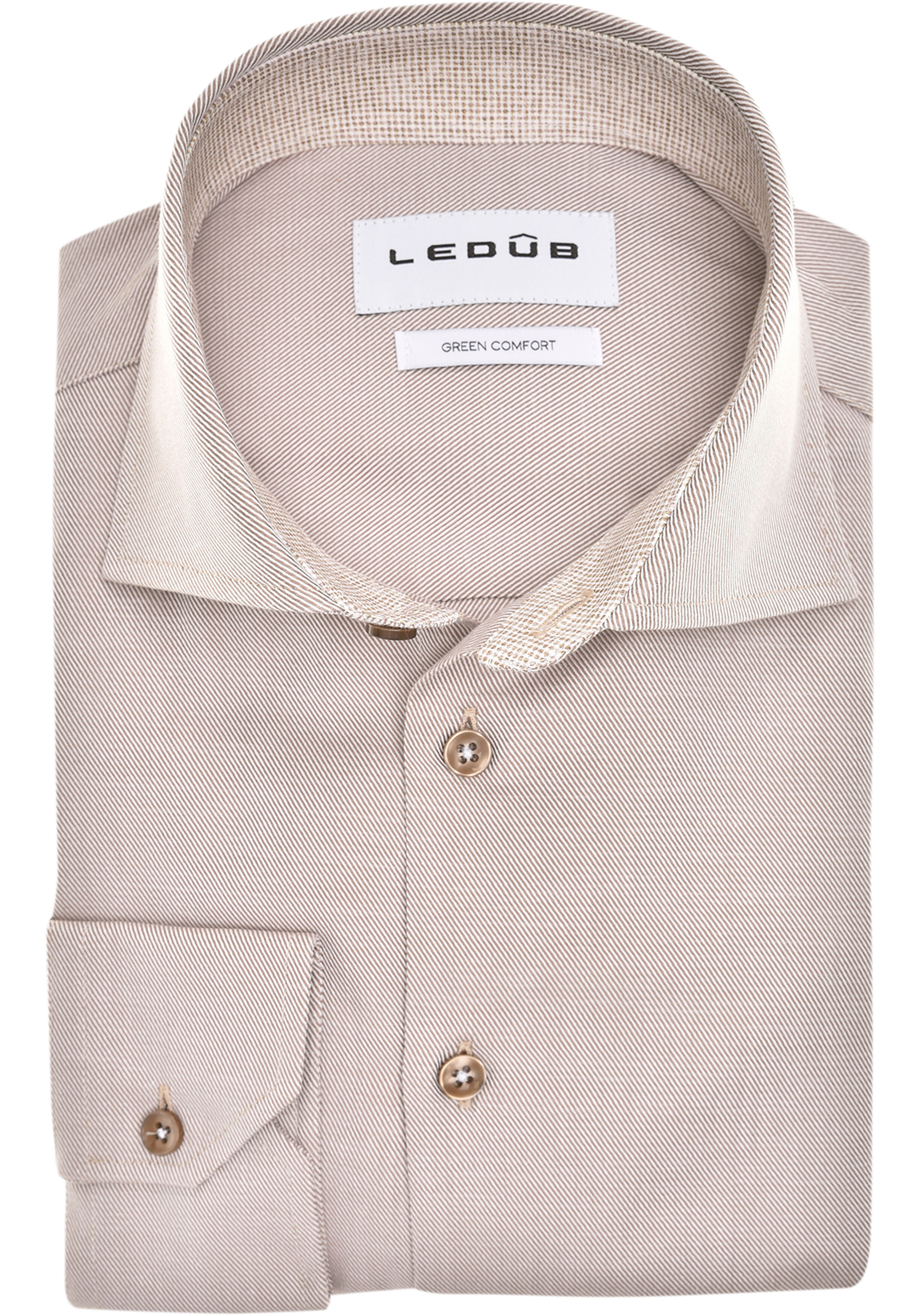 Ledub modern fit overhemd, twill, middenbruin