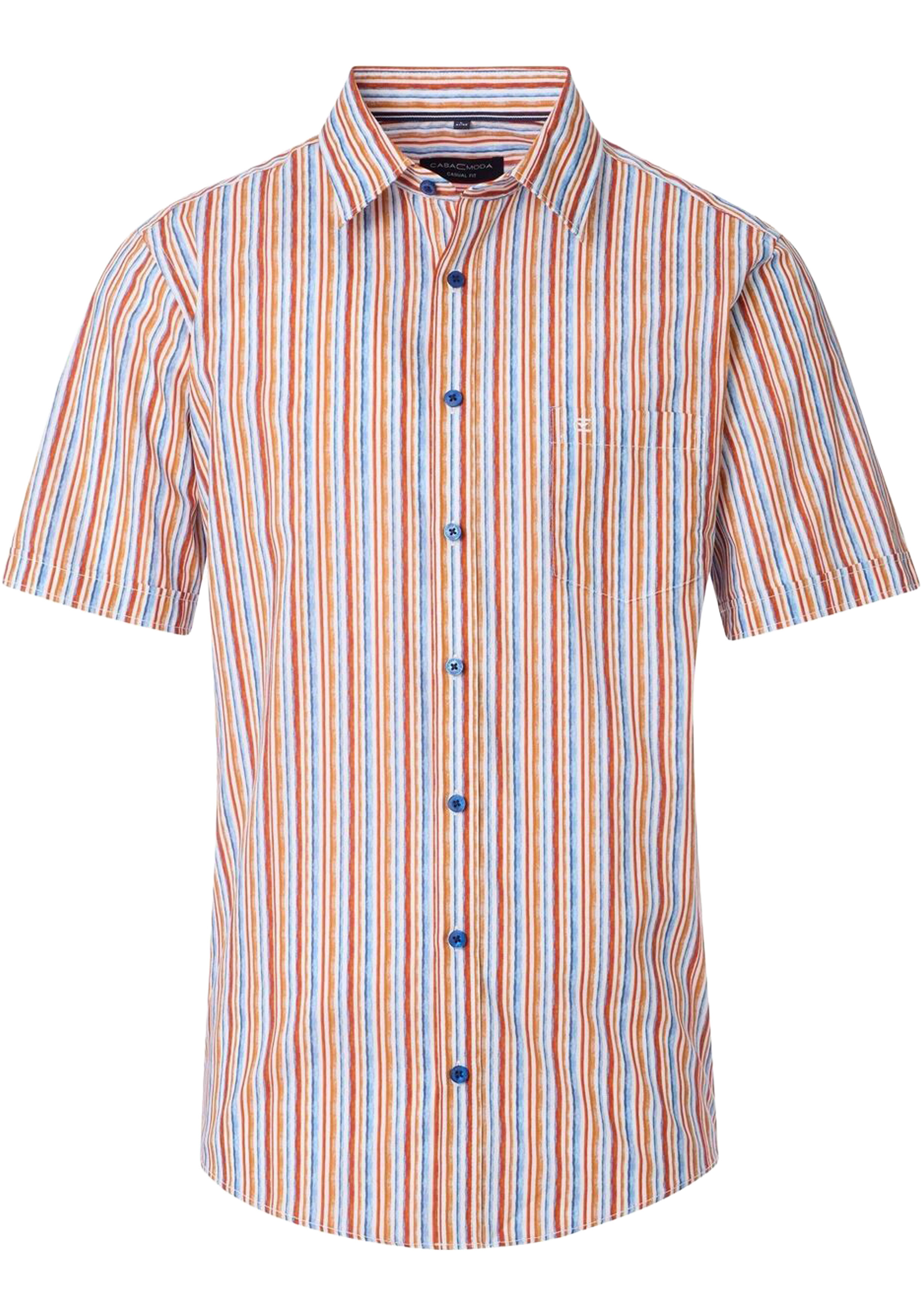 CASA MODA Sport casual fit overhemd, korte mouw, popeline, oranje, blauw en wit geruit