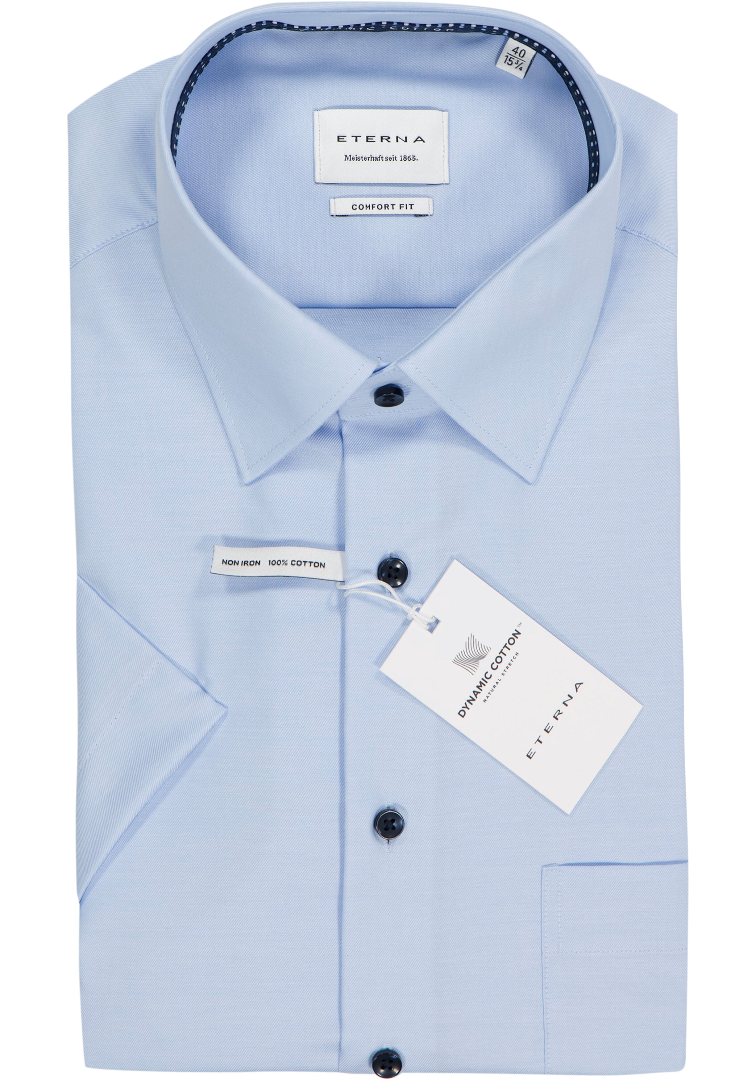 ETERNA comfort fit overhemd korte mouw, twill, lichtblauw