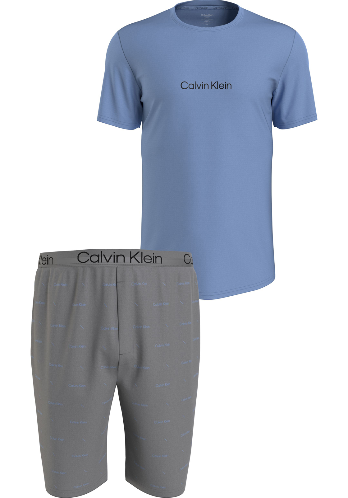 1-8720109440553-calvin_klein_HR Calvin Klein heren shortama O-hals, lichtblauw shirt, grijze logo print broek