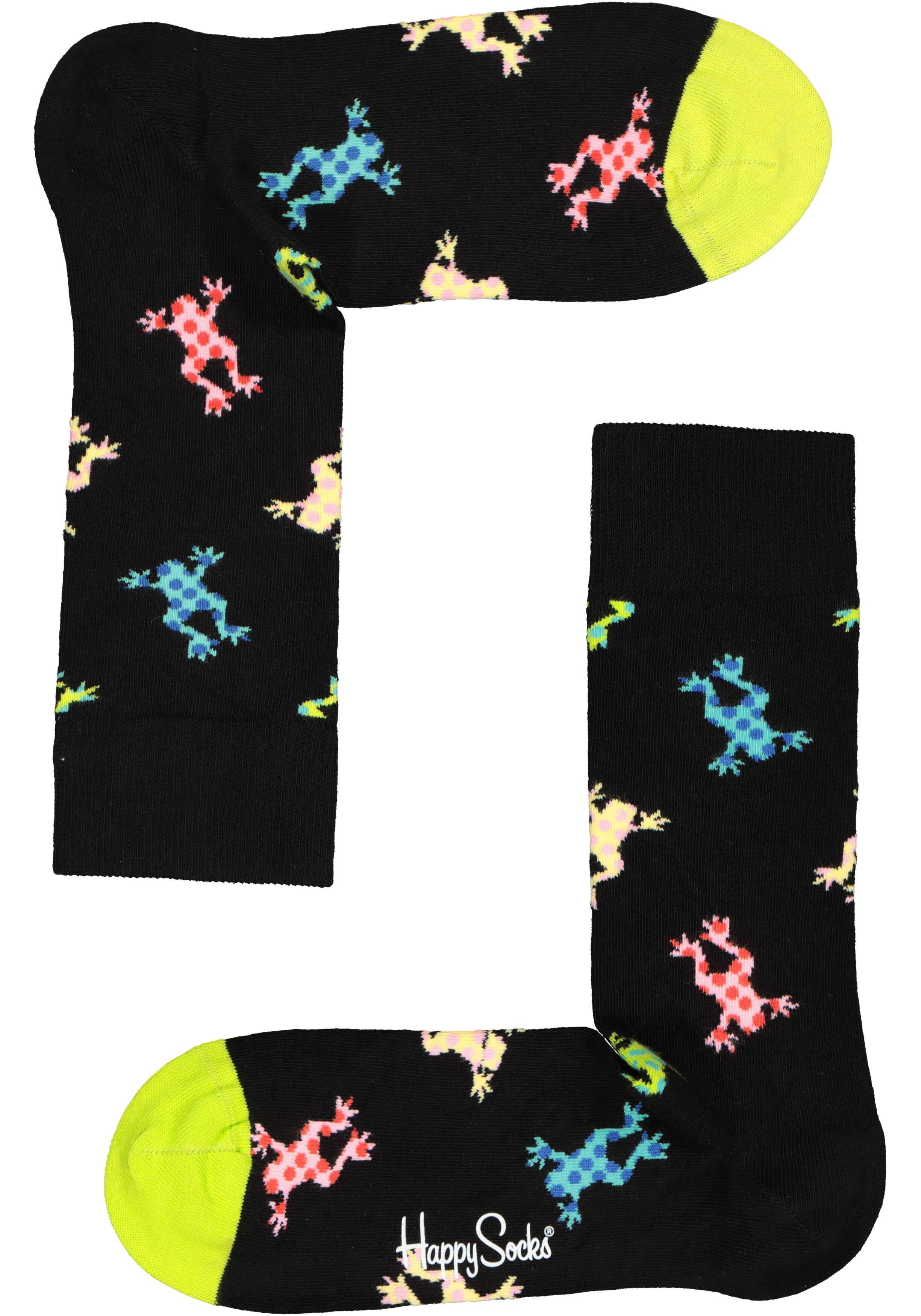 Happy Socks Frog Sock, zwarte sok met gekleurde kikkers