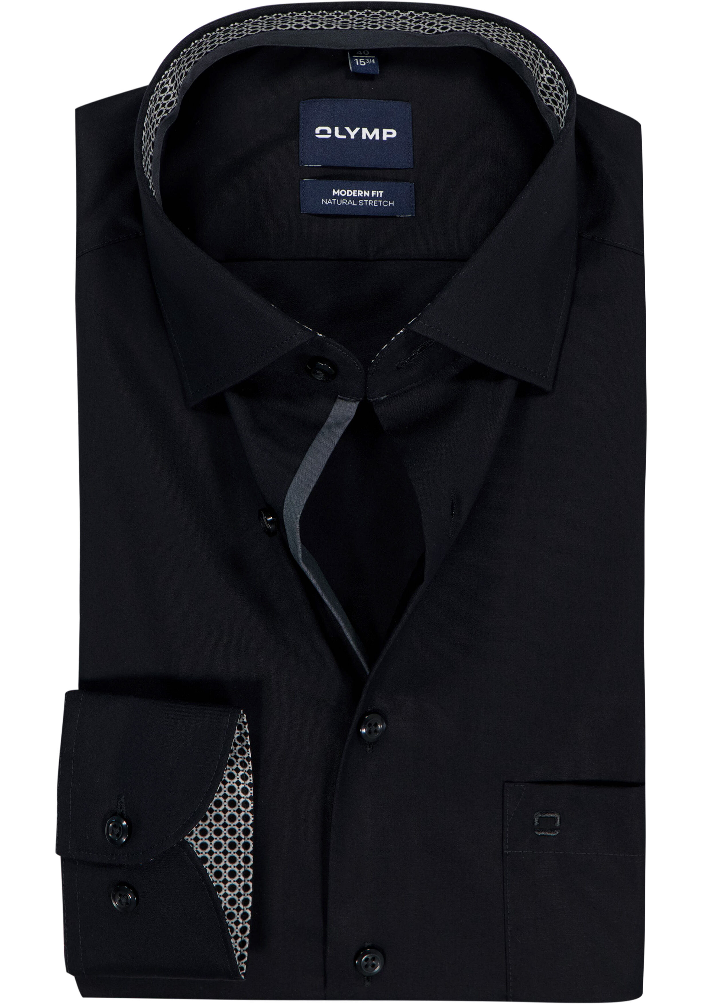 OLYMP Luxor modern fit overhemd, mouwlengte 7, popeline, zwart
