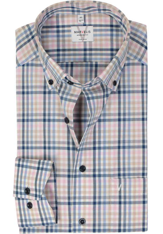 MARVELIS modern fit overhemd, popeline, roze geruit MARVELIS modern fit overhemd, popeline, roze geruit