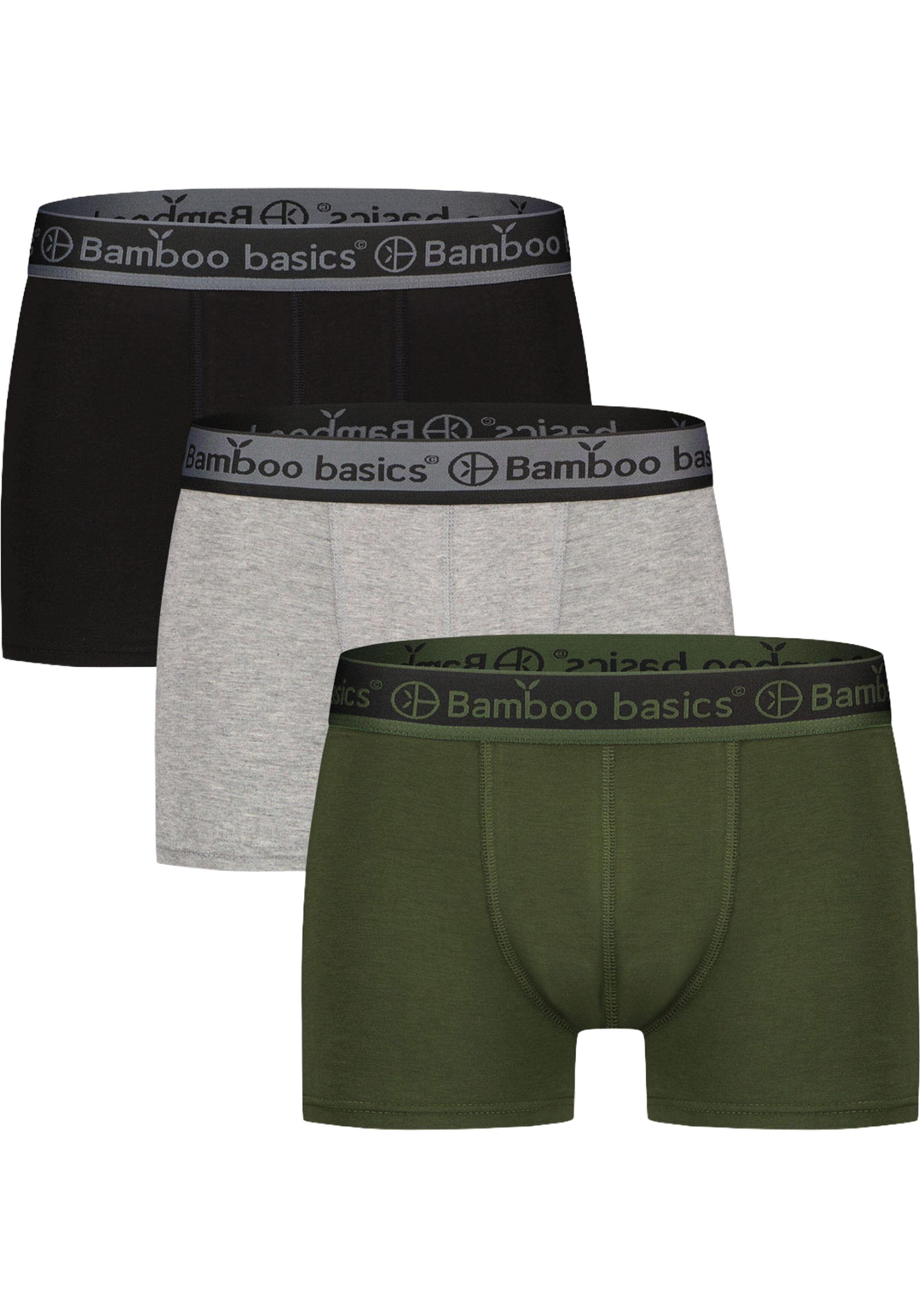 Bamboo Basics Liam trunk boxershorts (3-pack), heren korte boxershort, zwart, legergroen, grijs