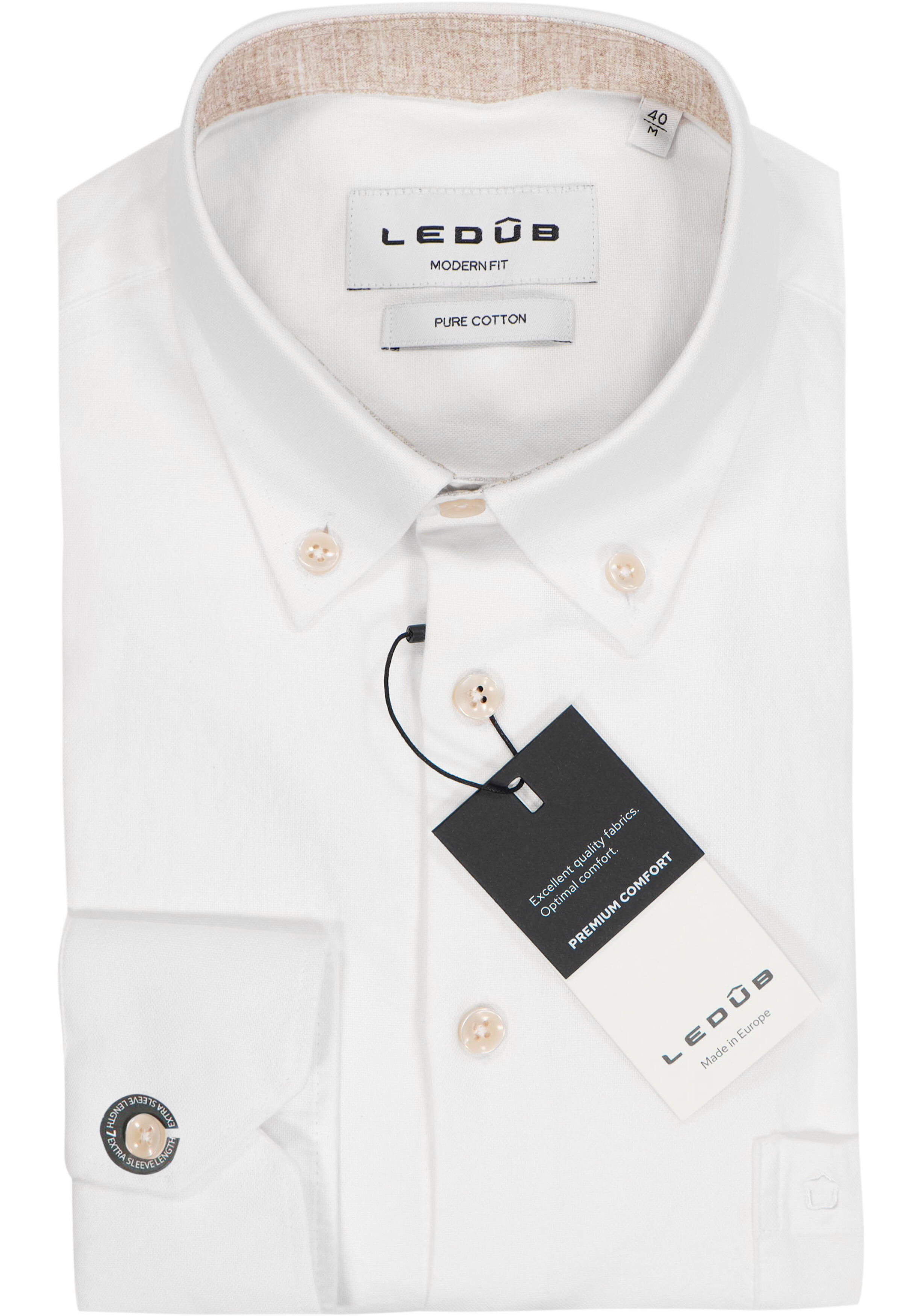 Ledub modern fit overhemd, mouwlengte 72 cm, Oxford, wit