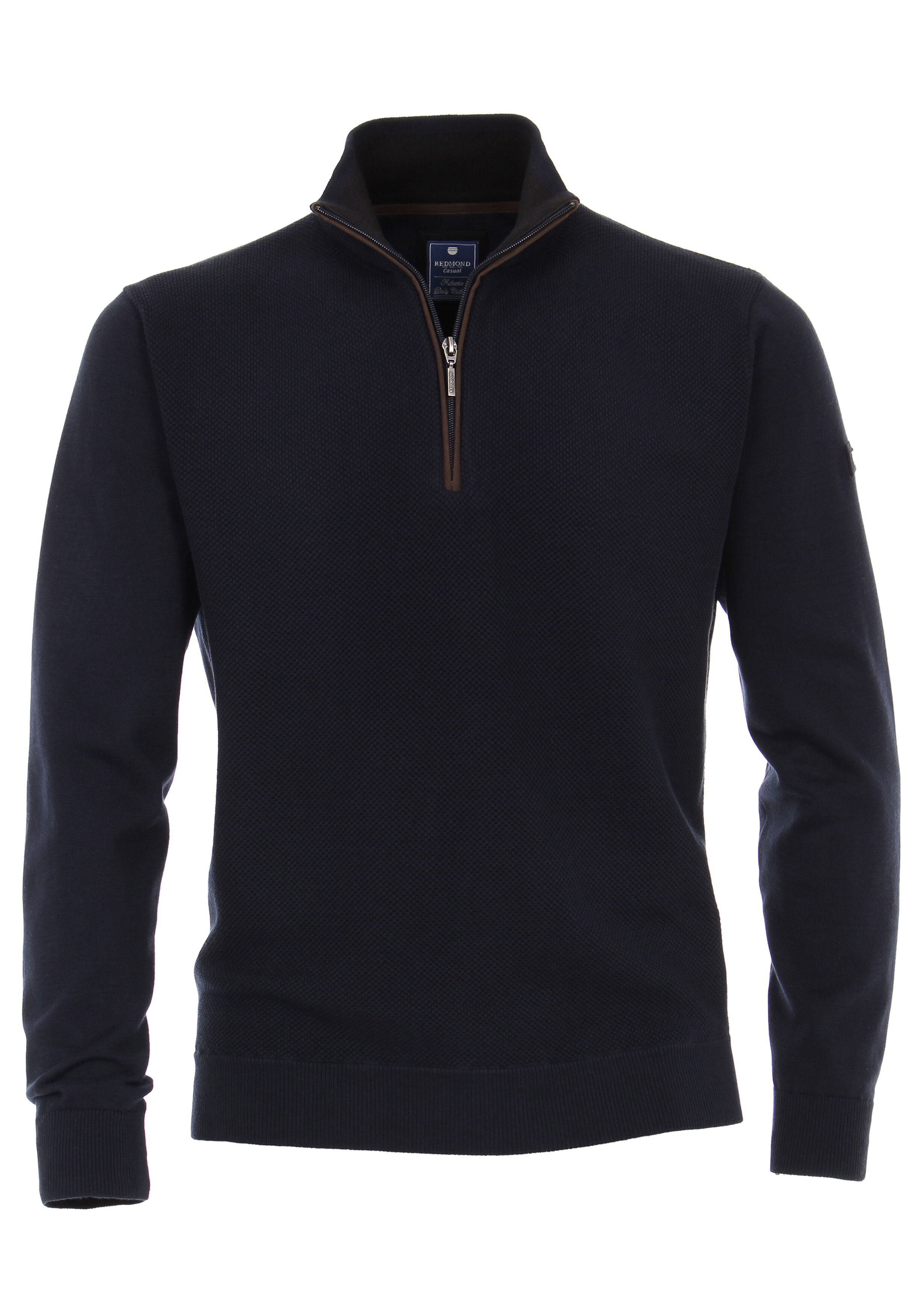 Redmond heren trui katoen, schipperstrui met rits, donker blauw 
