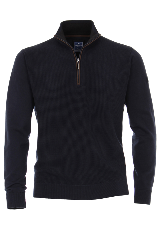 Redmond heren trui katoen, schipperstrui met rits, donker blauw  Redmond heren trui katoen, schipperstrui met rits, donker blauw